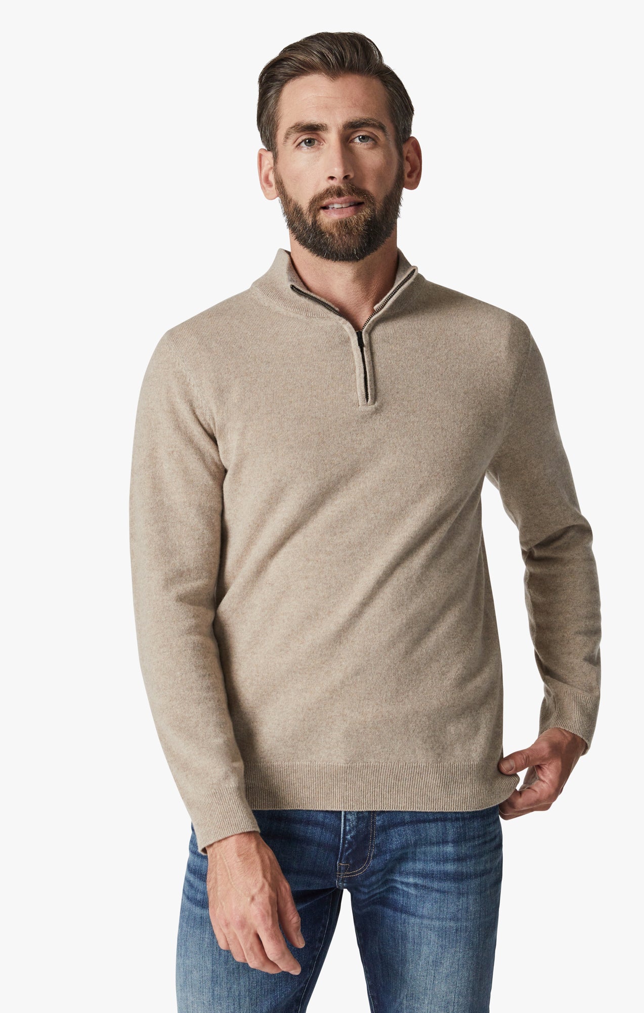 Cashmere Quarter Zip Sweater In Beige Image 1
