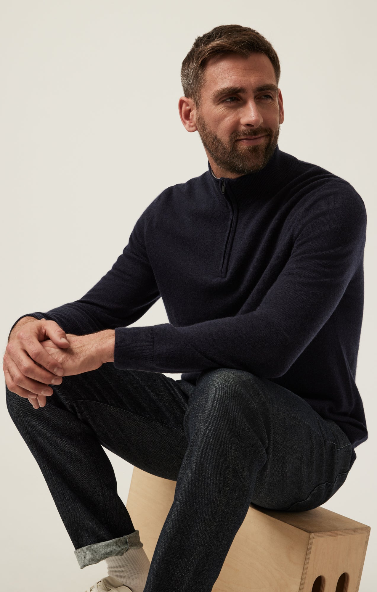 Cashmere Quarter Zip Sweater In Dark Navy