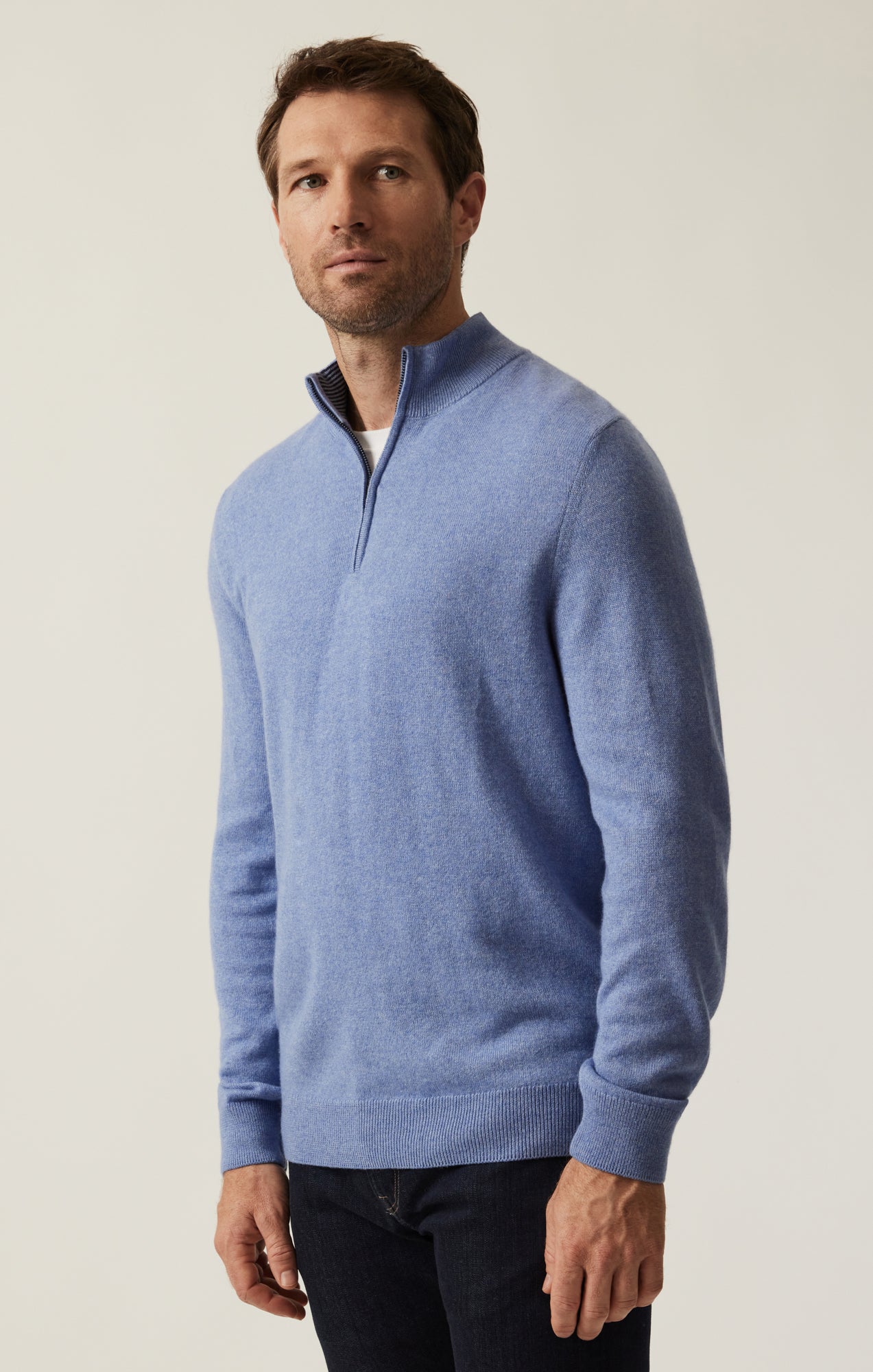 Cashmere Quarter Zip Sweater In Skipper Blue