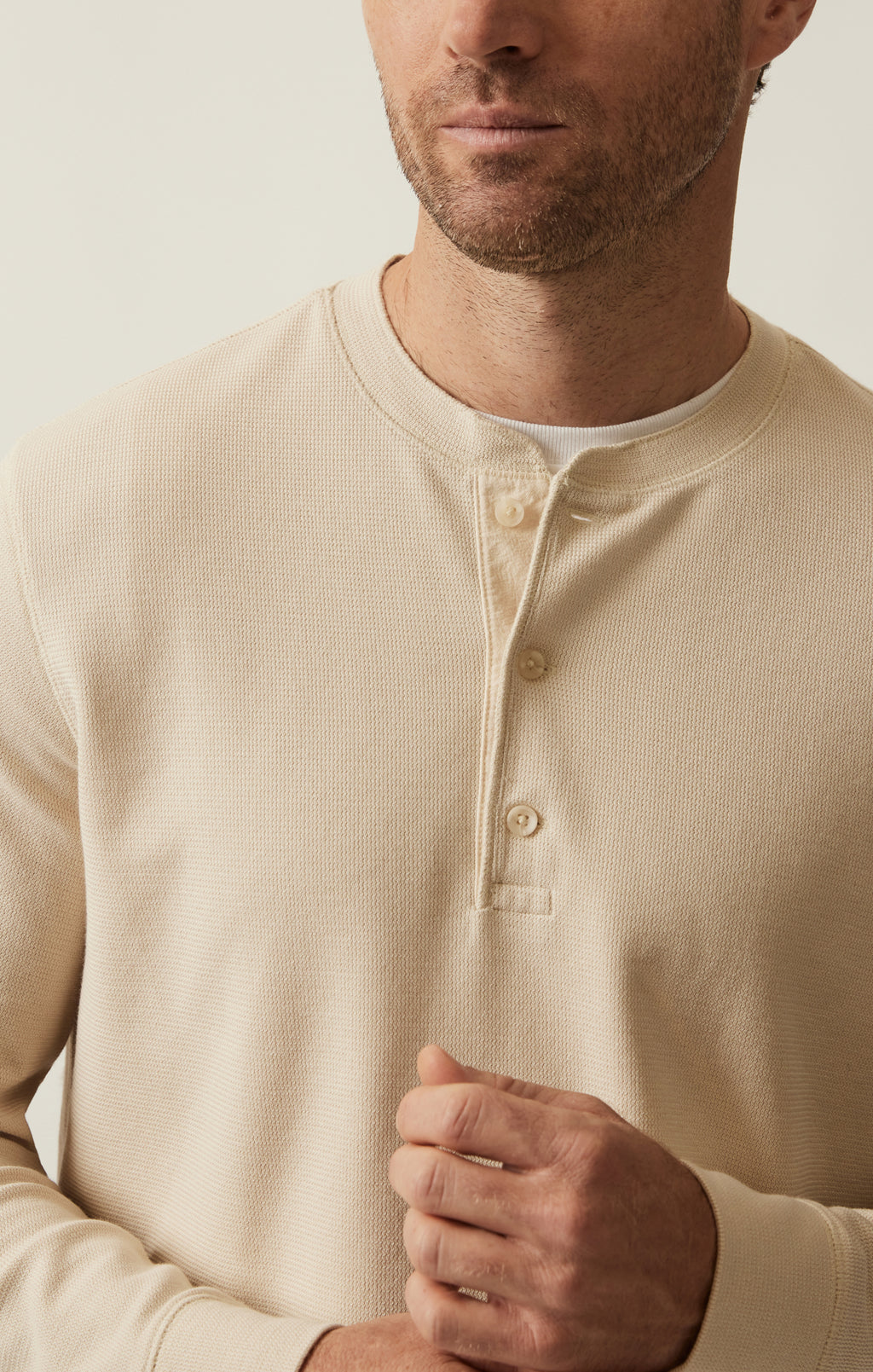 Long Sleeve Henley In Oatmeal