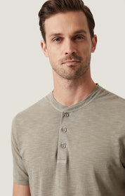 Slub Henley T-Shirt in Pastel Olive