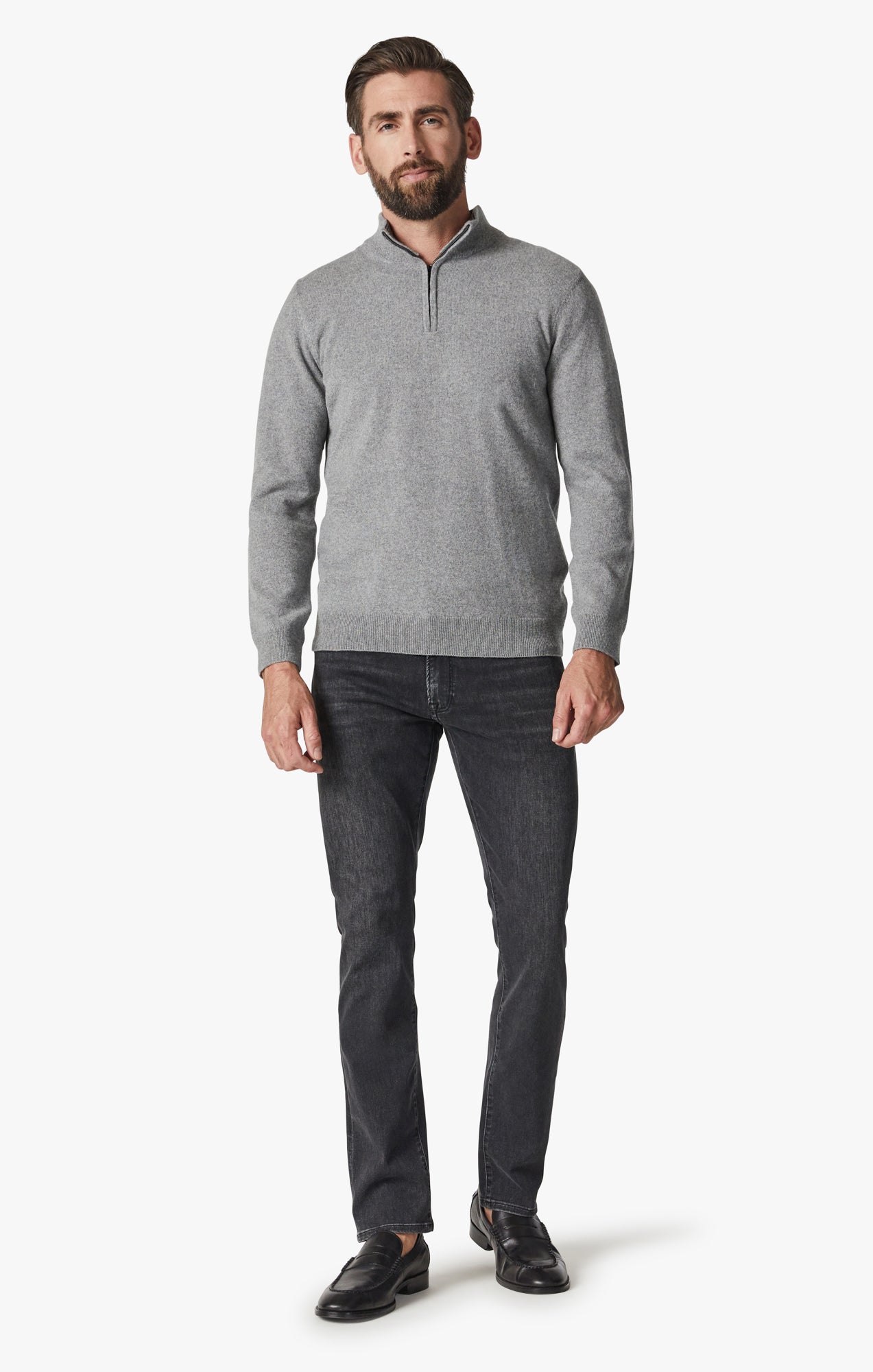Cashmere Quarter Zip Sweater In Grey Melange Image 4