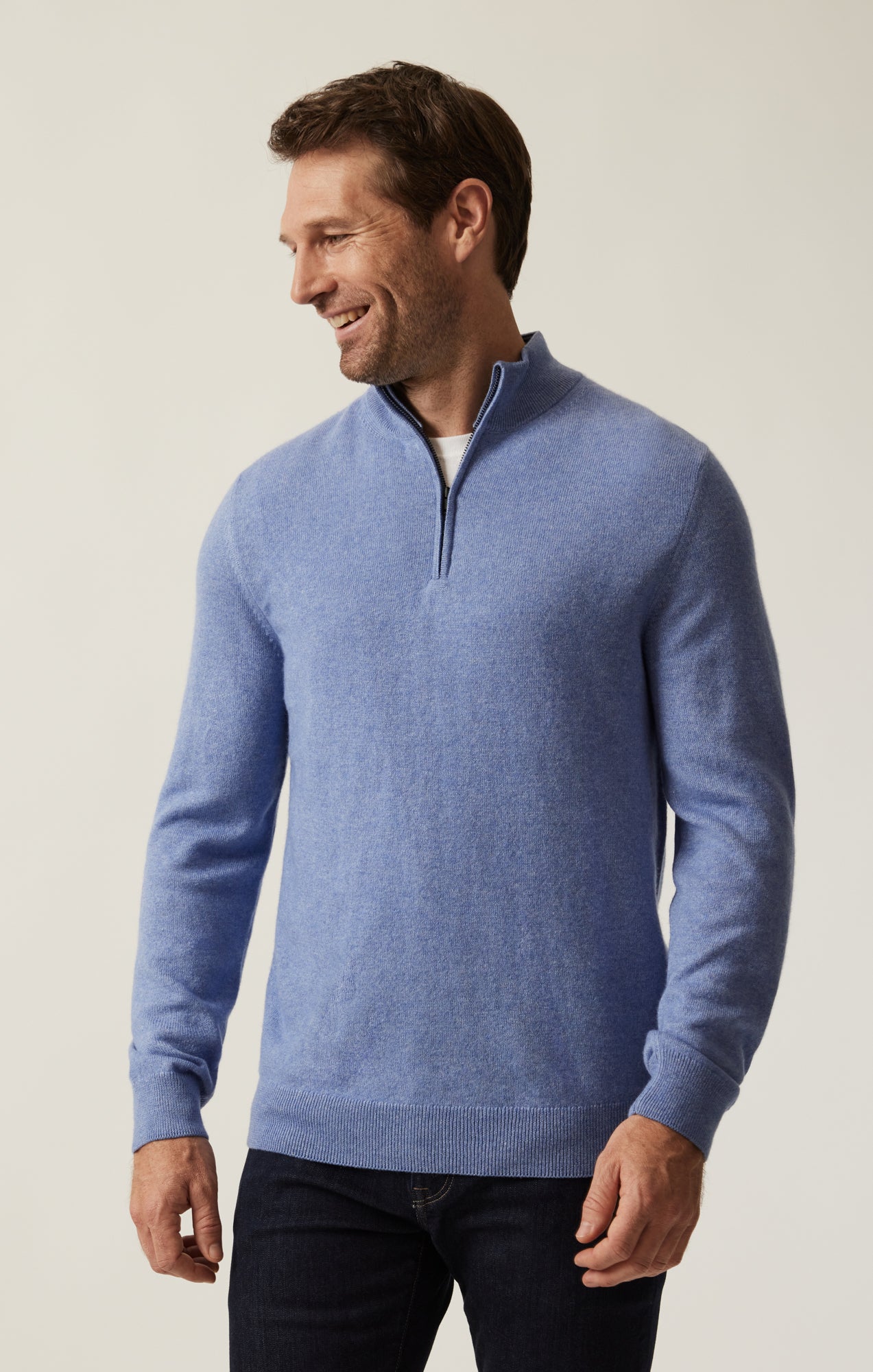 Cashmere Quarter Zip Sweater In Skipper Blue