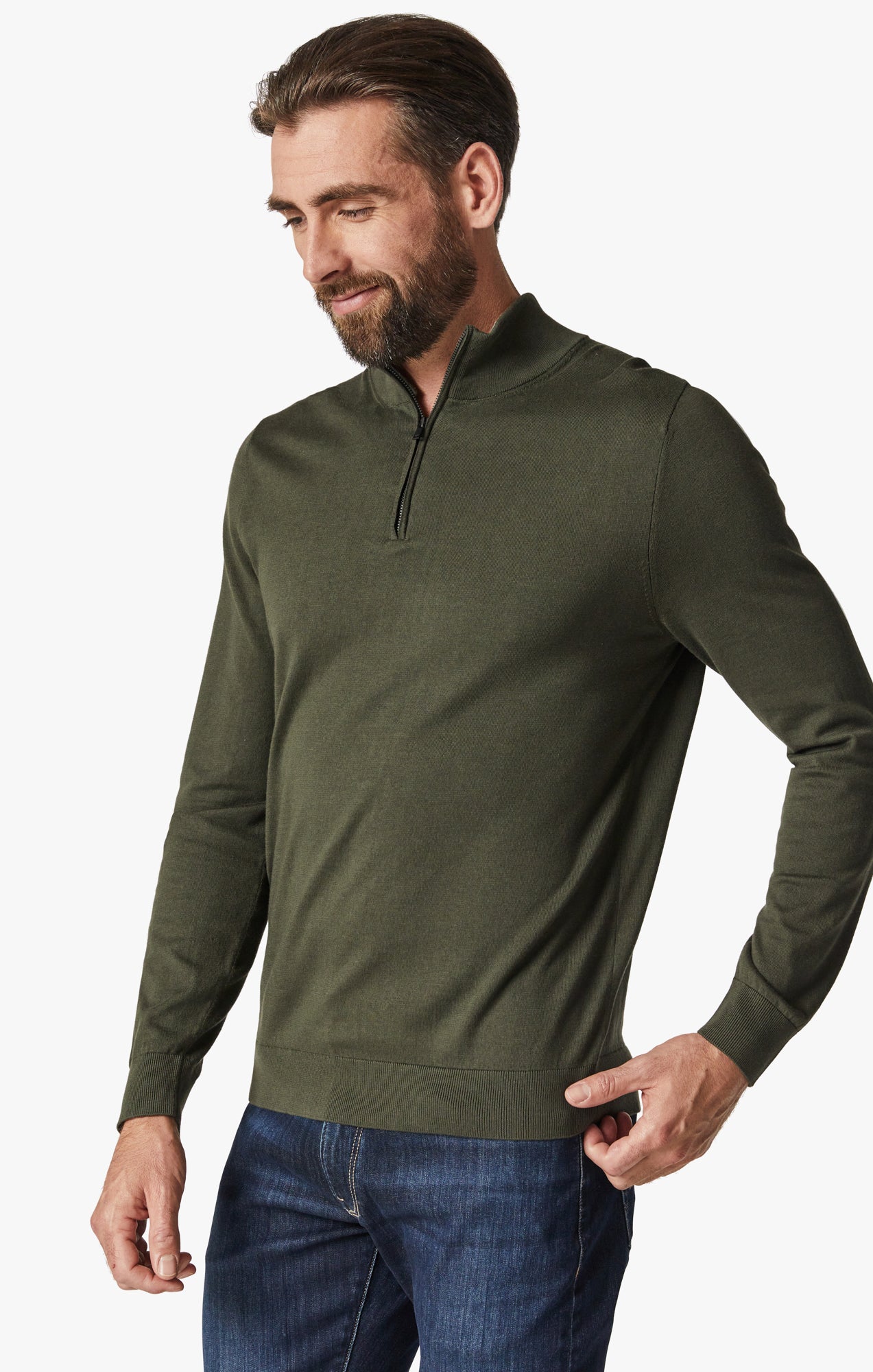 Quarter Zip Sweater In Forest Night Image 2