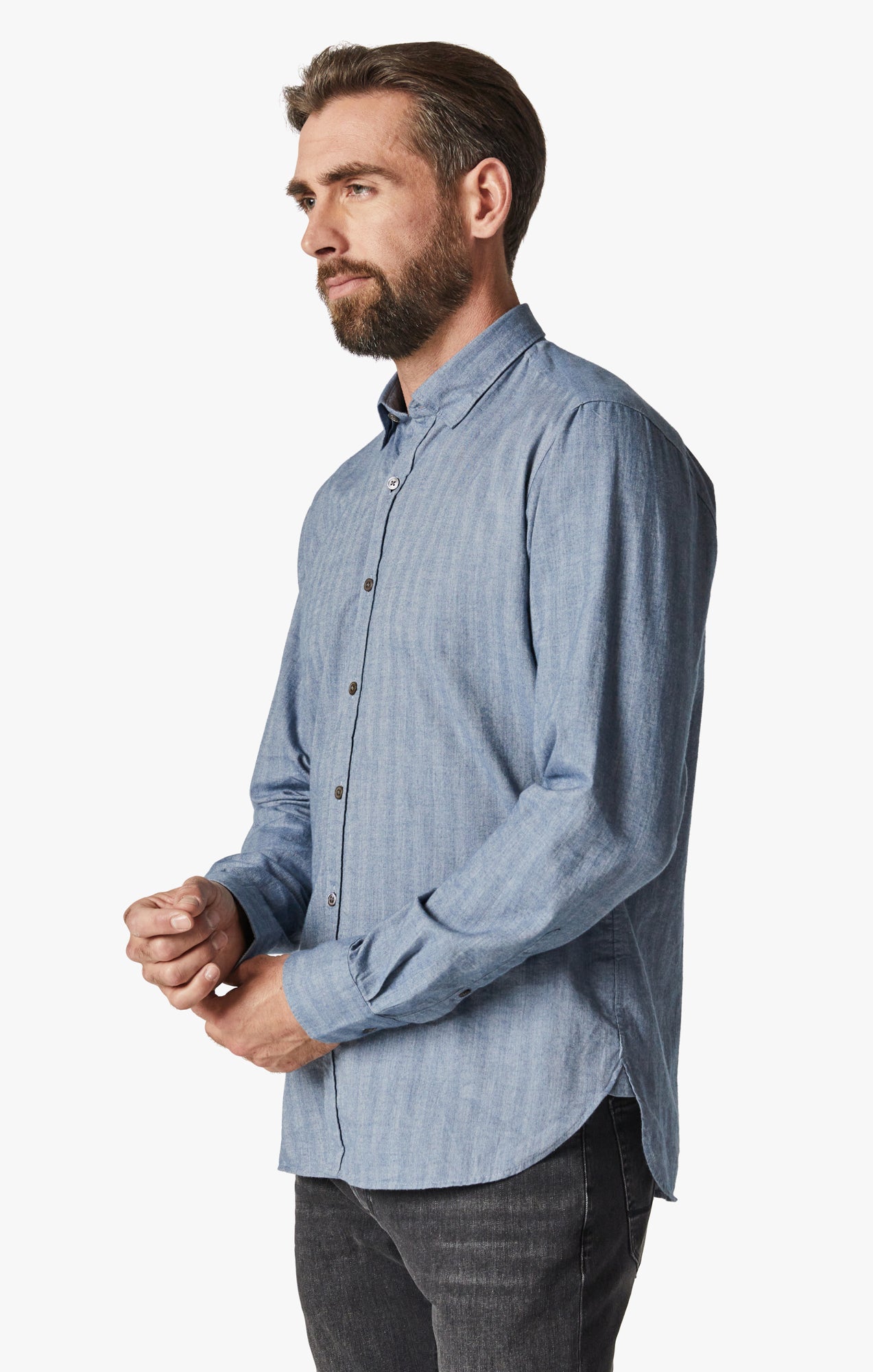 Herringbone Shirt In Blue Image 2
