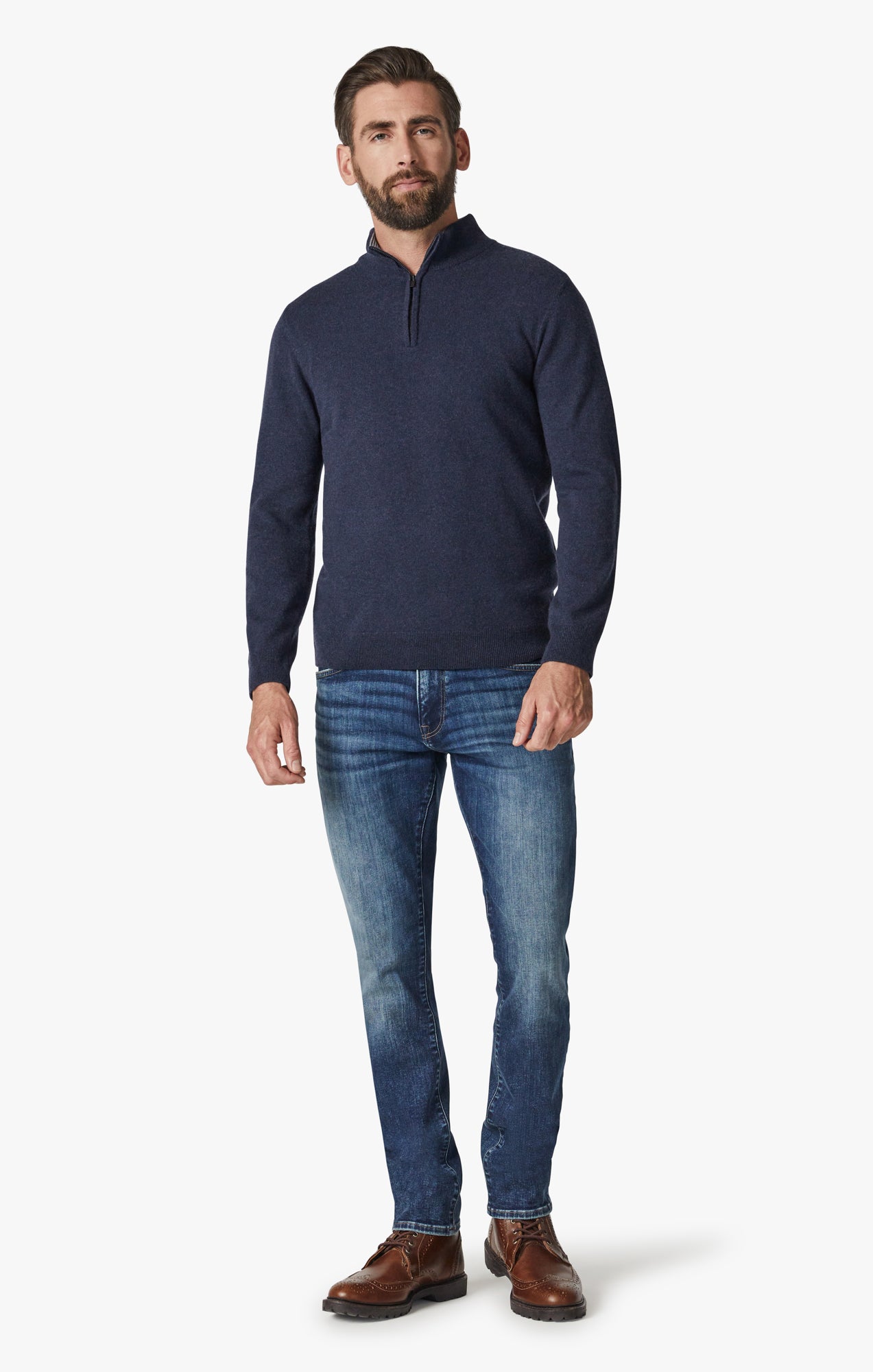 Cashmere Quarter Zip Sweater In Navy Image 4