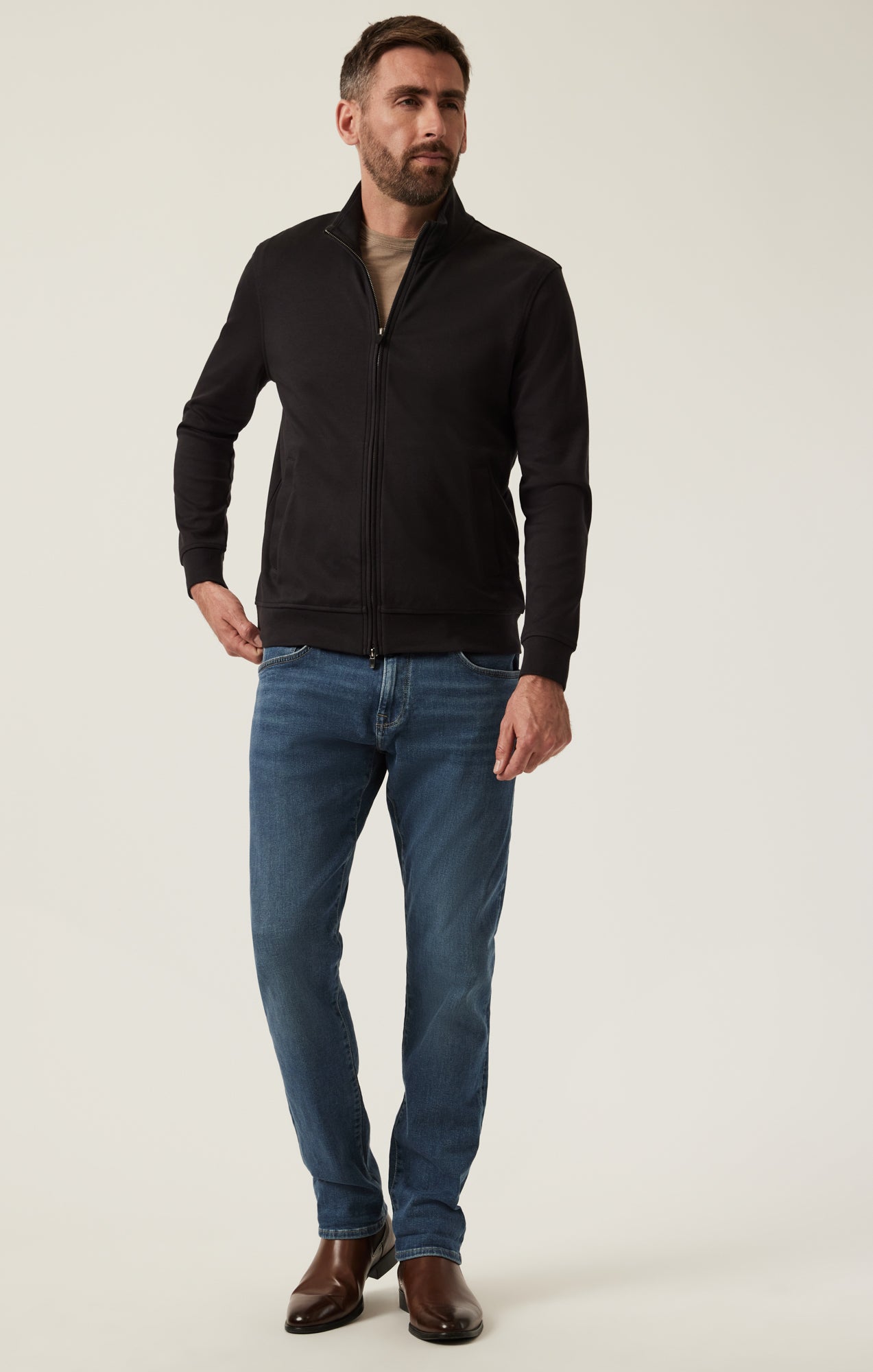 High Neck Zip-Up Sweatshirt In Black