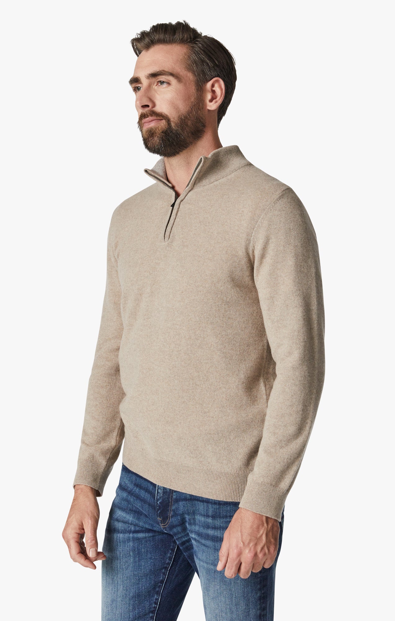 Cashmere Quarter Zip Sweater In Beige