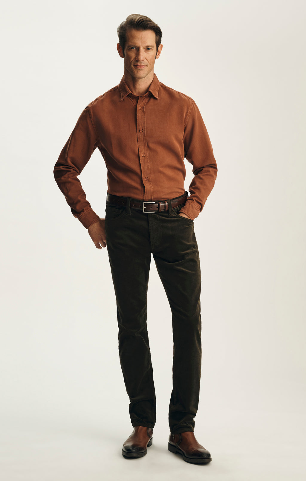 Cool Tapered Leg Pants in Deep Forest Cord
