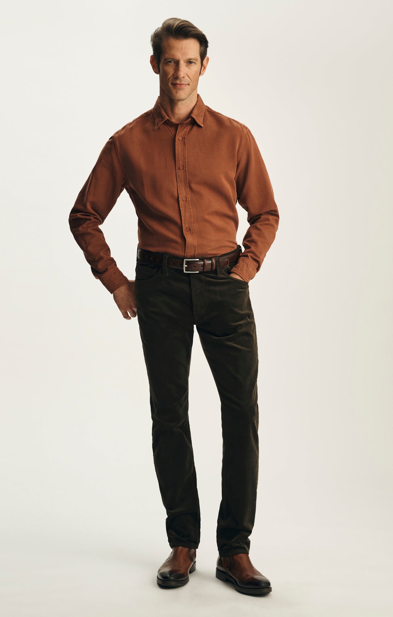 Cool Tapered Leg Pants in Deep Forest Cord