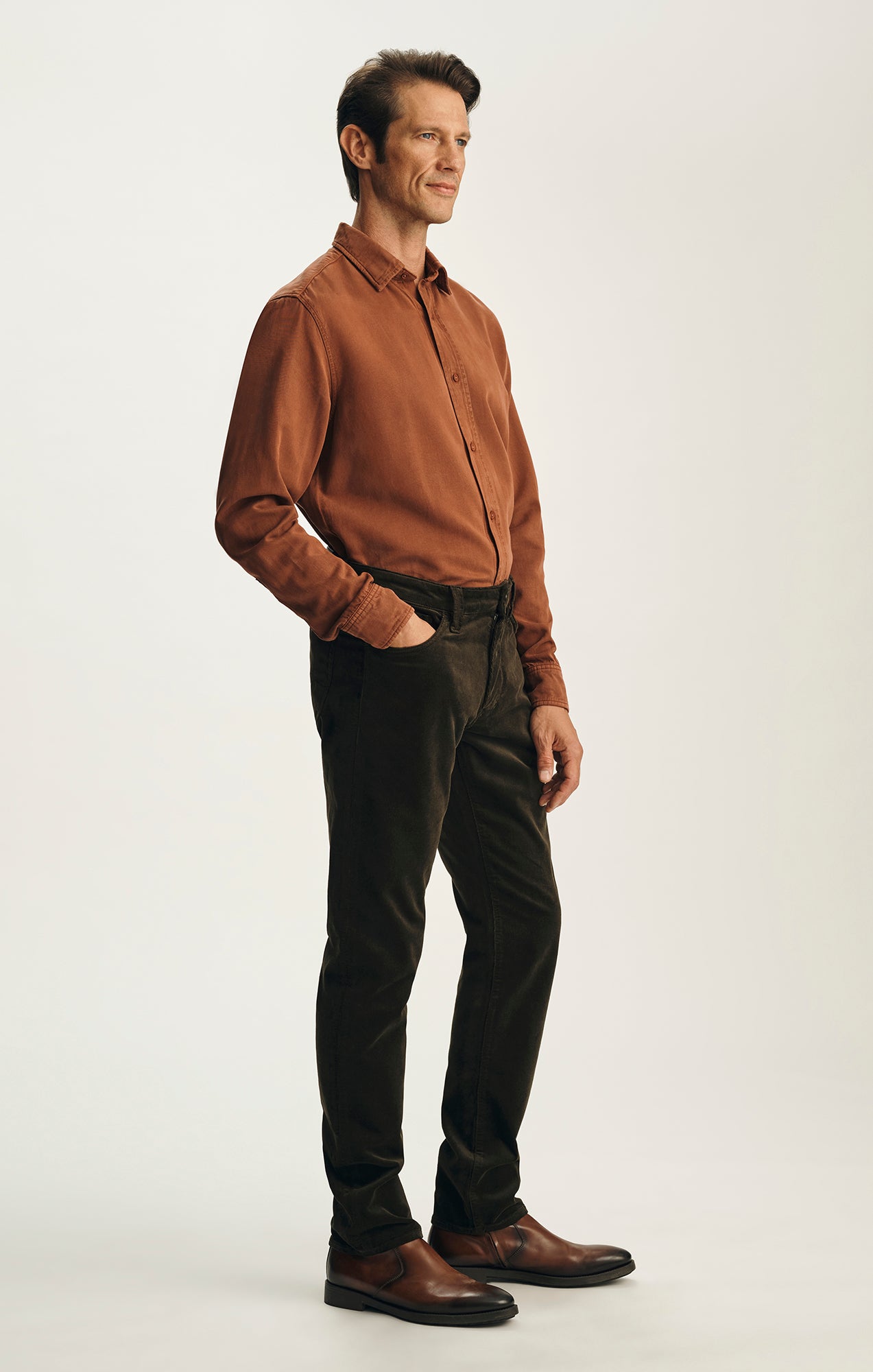 Cool Tapered Leg Pants in Deep Forest Cord