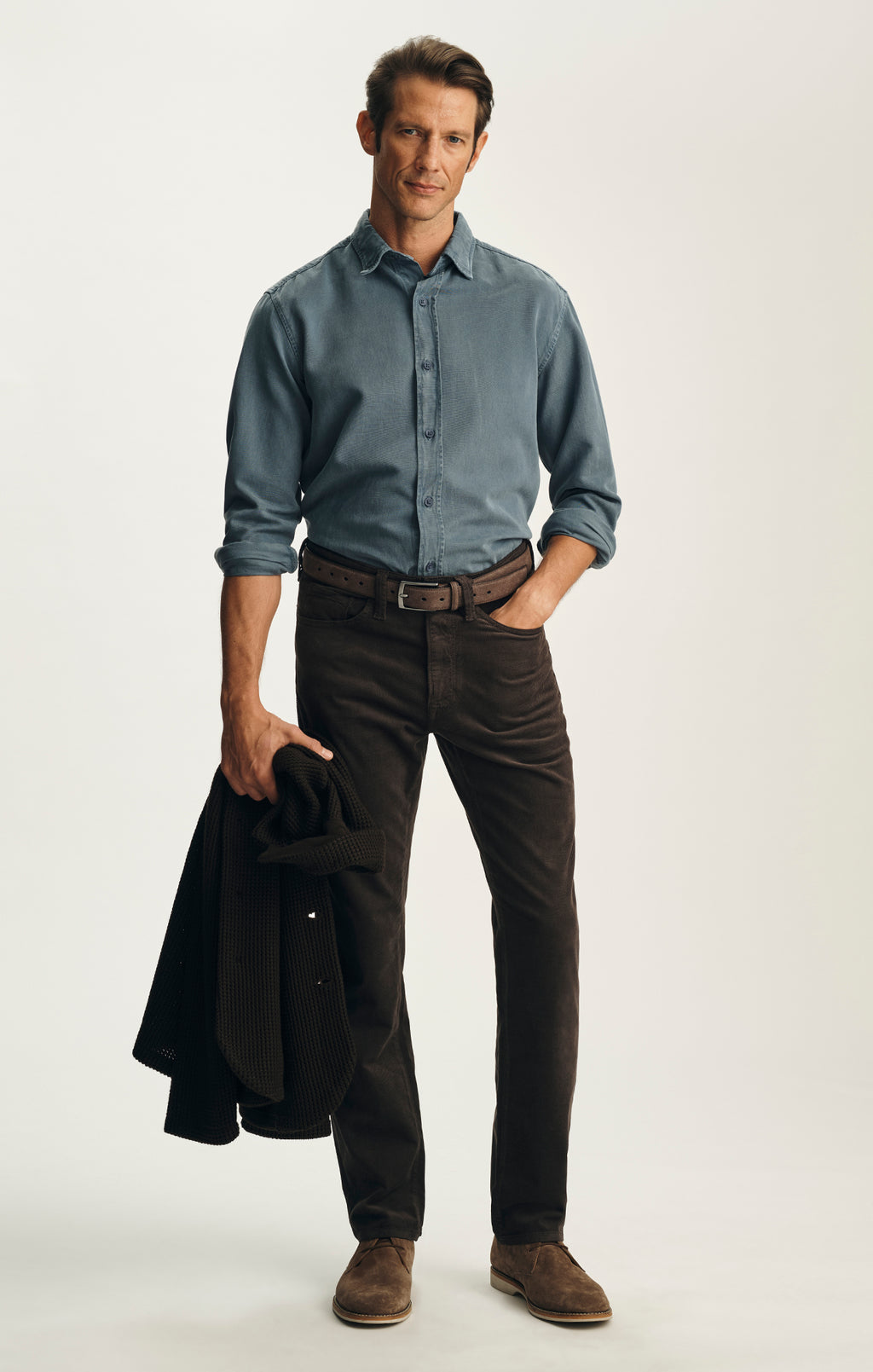 Charisma Relaxed Straight Pants in Brown Diagonal Luxe