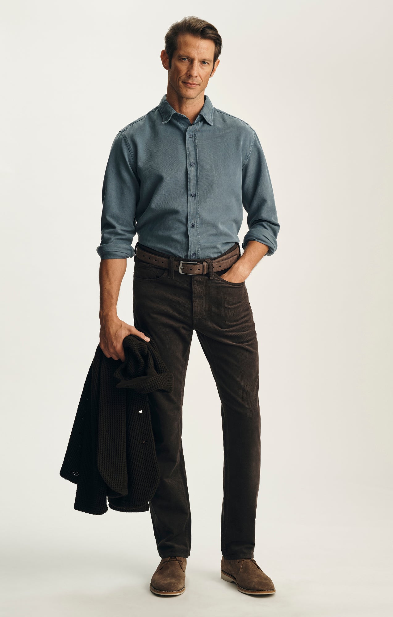 Charisma Relaxed Straight Pants in Brown Diagonal Luxe