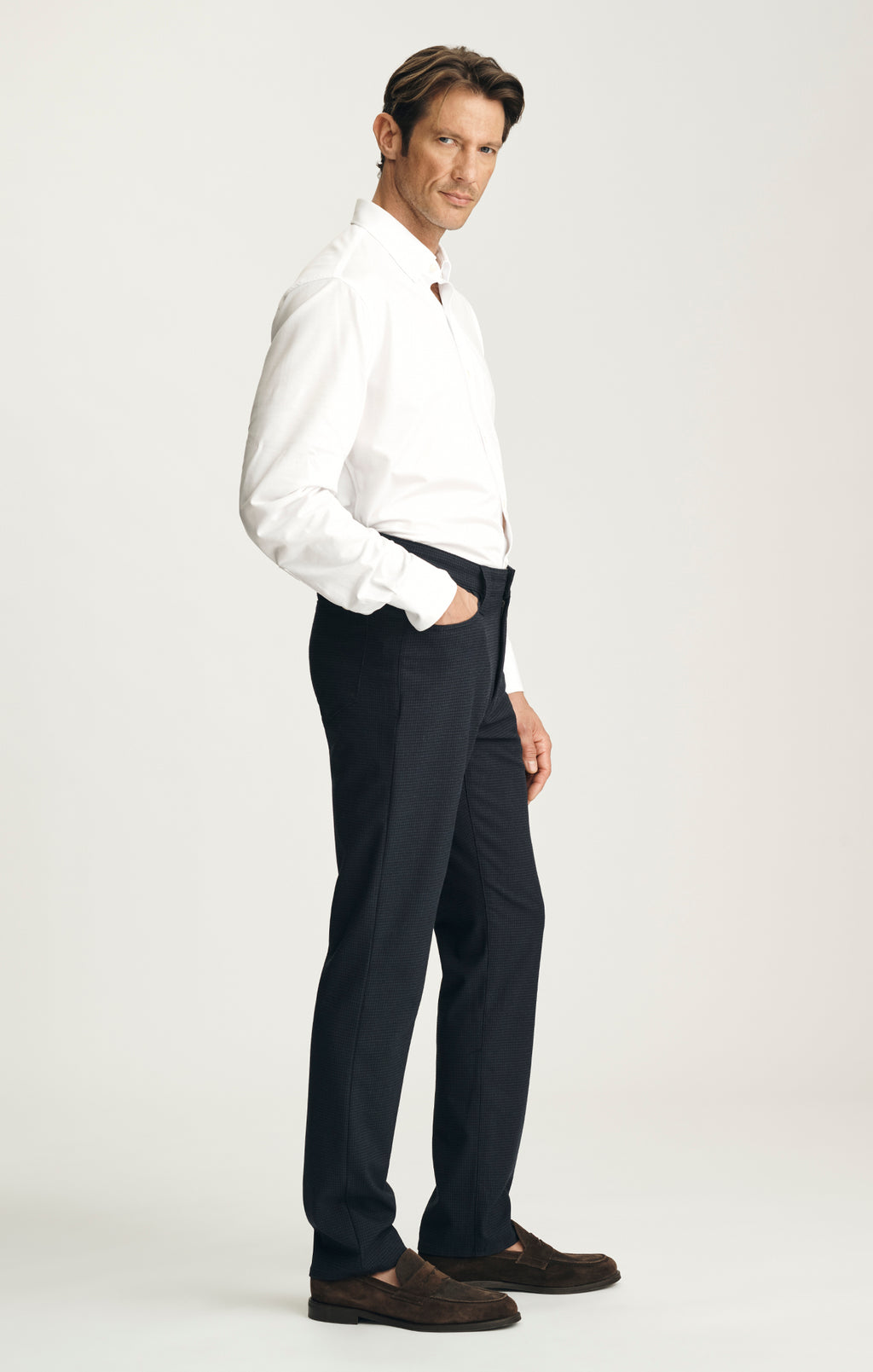 Courage Straight Leg Pants in Dark Navy Supreme Plaid