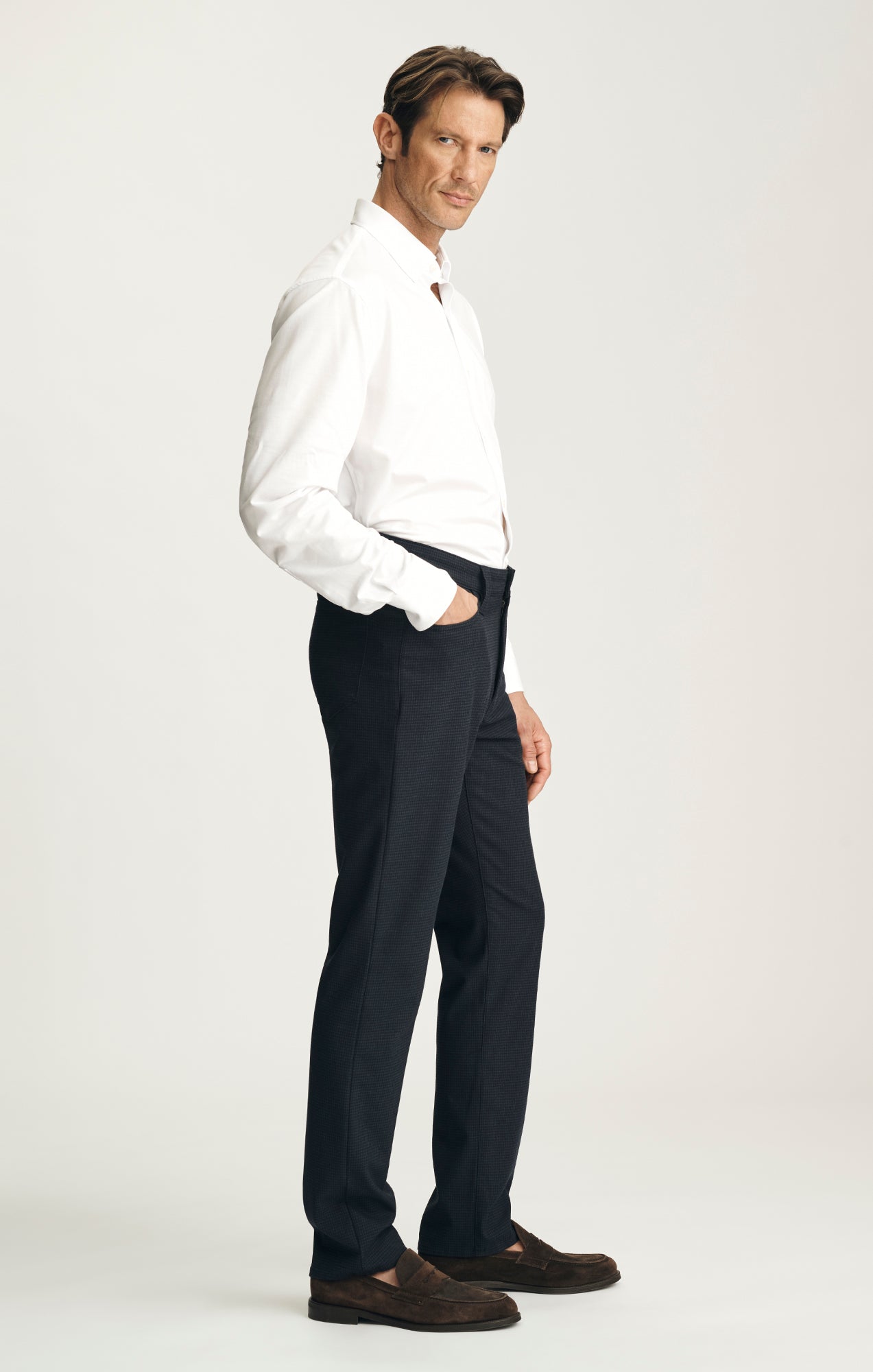 Courage Straight Leg Pants in Dark Navy Supreme Plaid