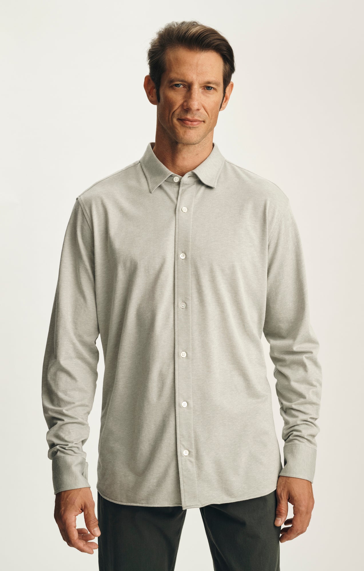 Cotton Blend Shirt in Grey Melange