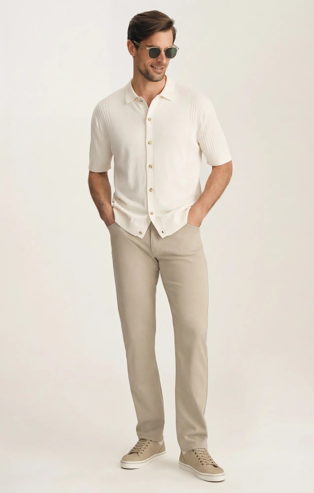 Button Down Sweater In Silver Birch