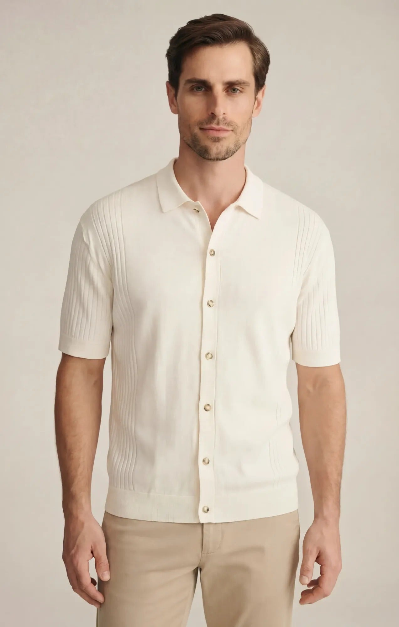Button Down Sweater In Silver Birch