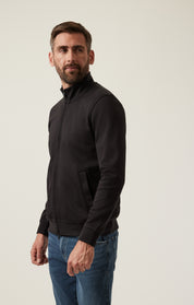 High Neck Zip-Up Sweatshirt In Black