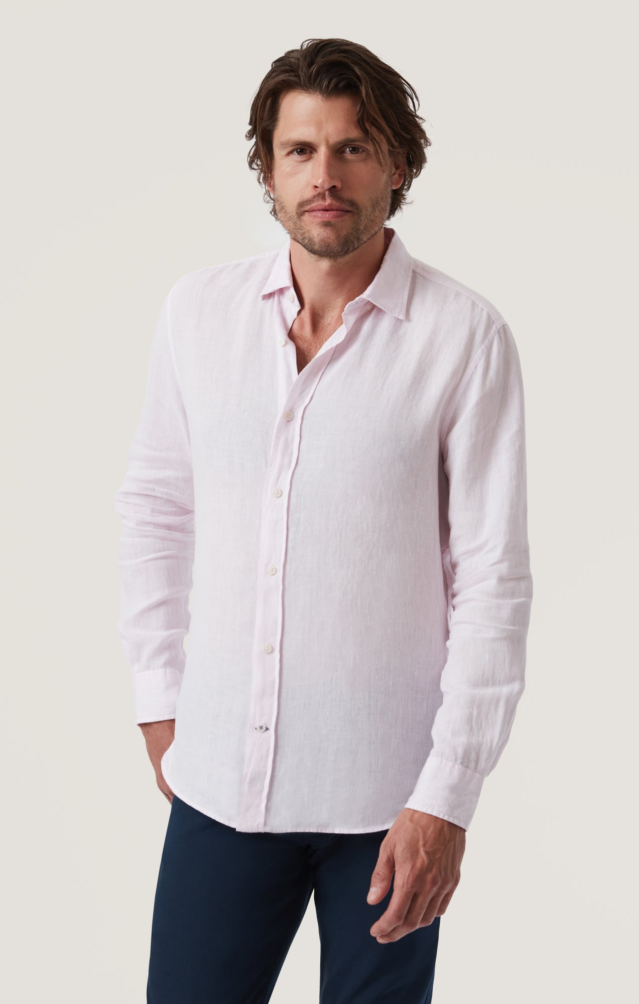 Linen Chambray Shirt in Pink