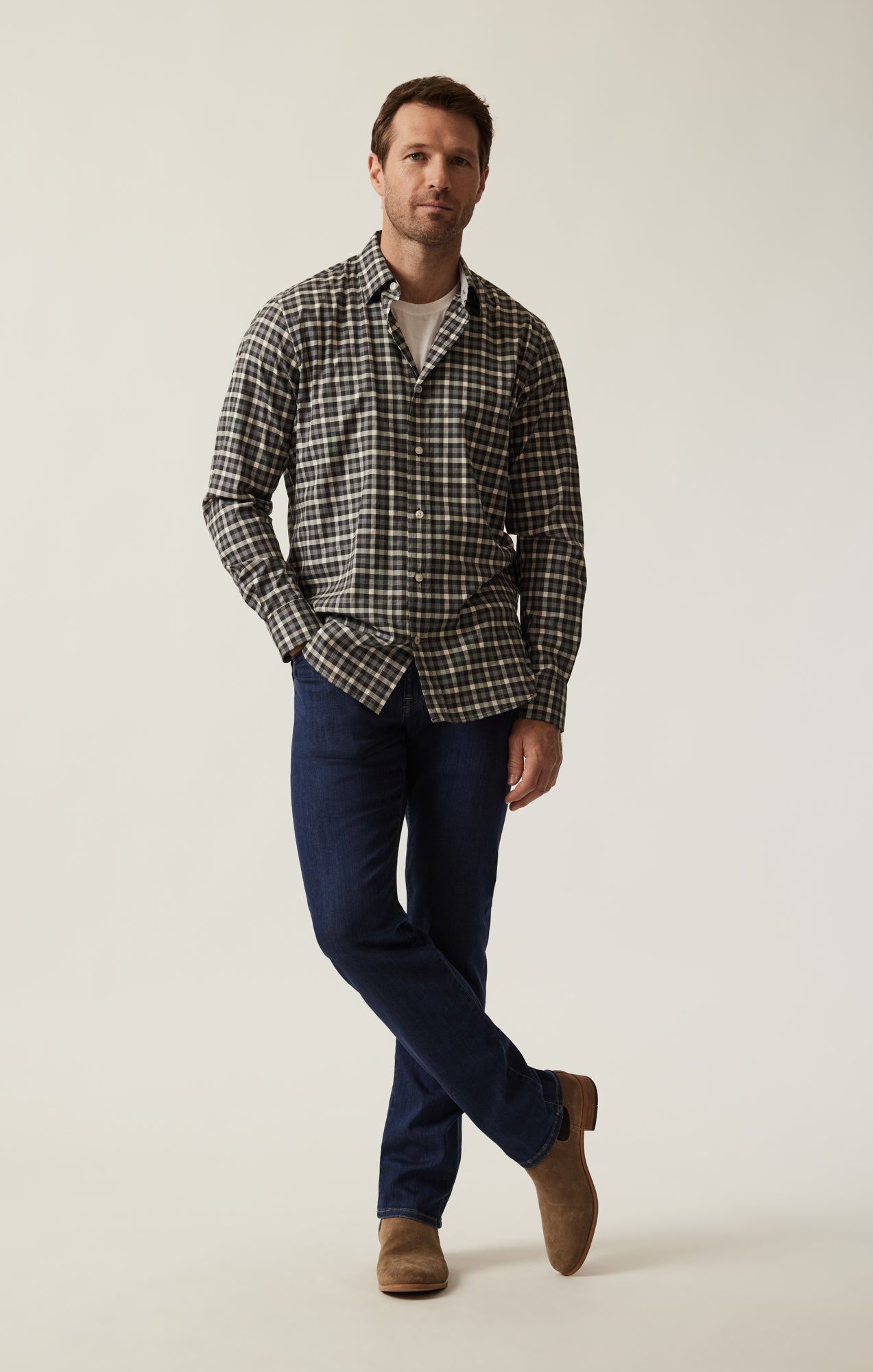 Gingham Shirt In Grey Melange