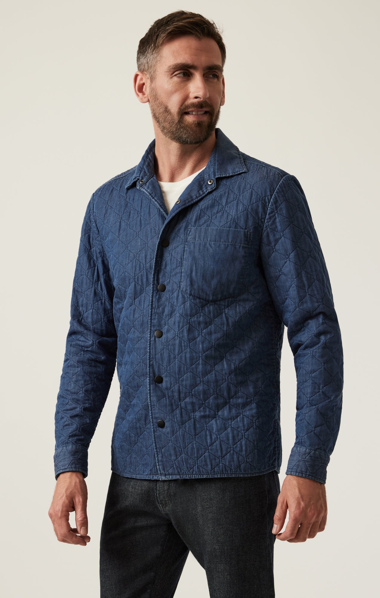 Denim Quilted Overshirt In Indigo