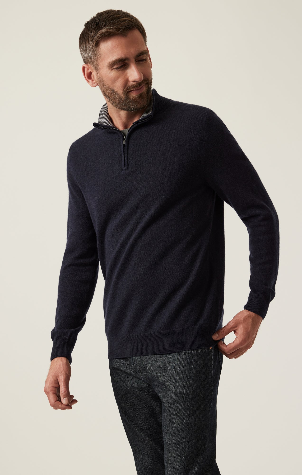 Cashmere Quarter Zip Sweater In Dark Navy