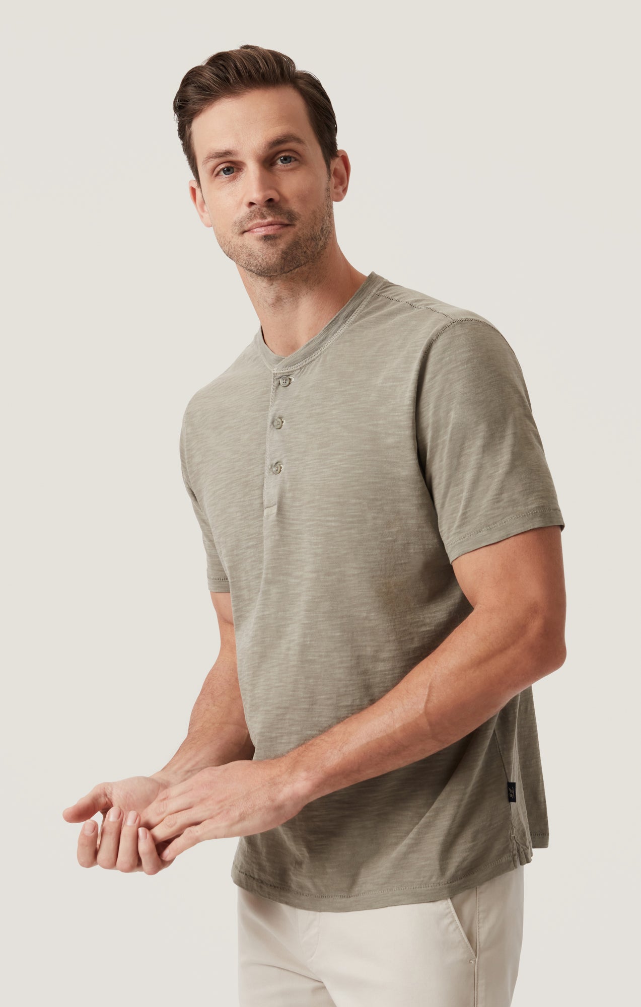 Slub Henley T-Shirt in Pastel Olive