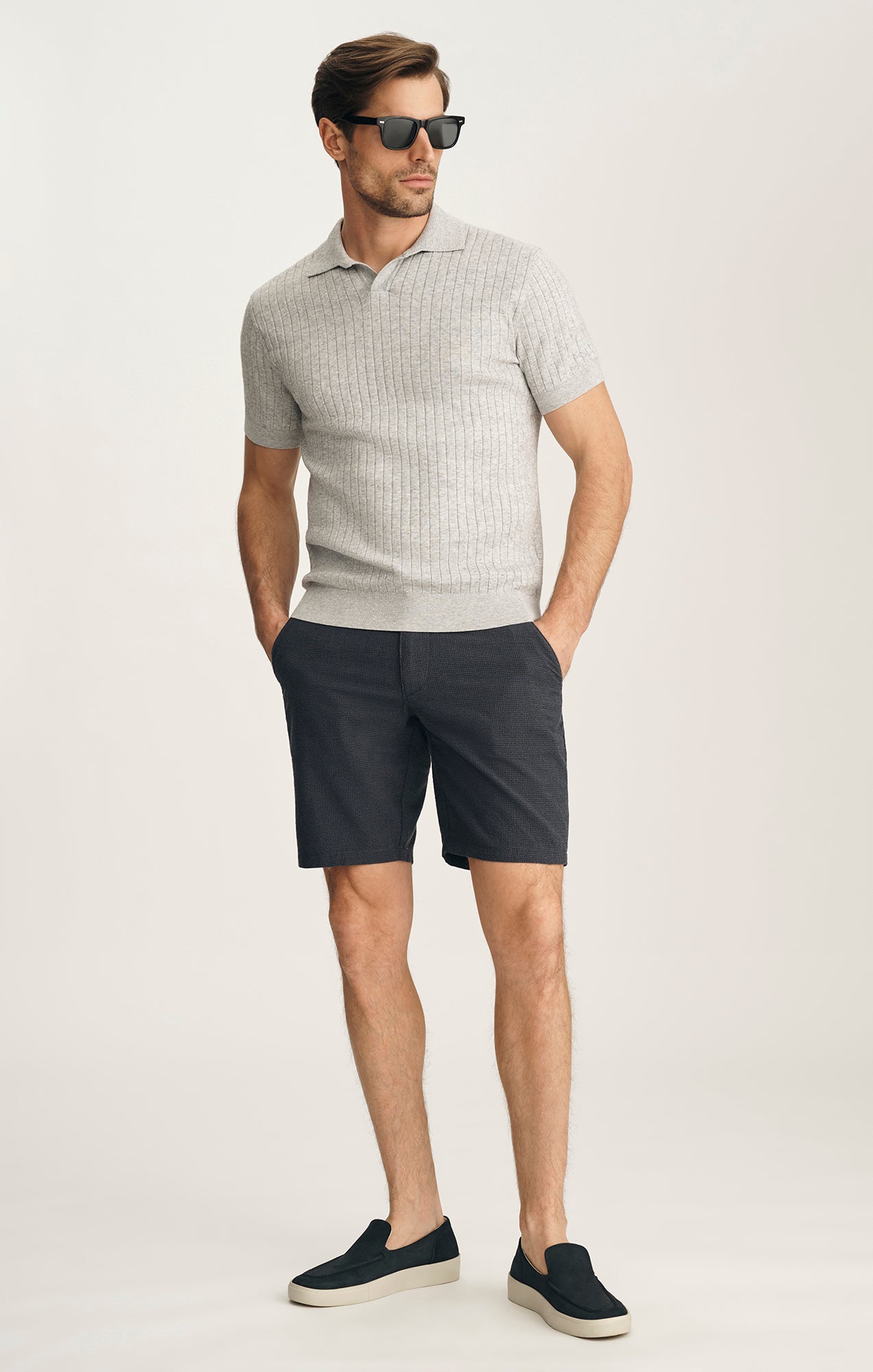Melange Polo Sweater In Light Grey