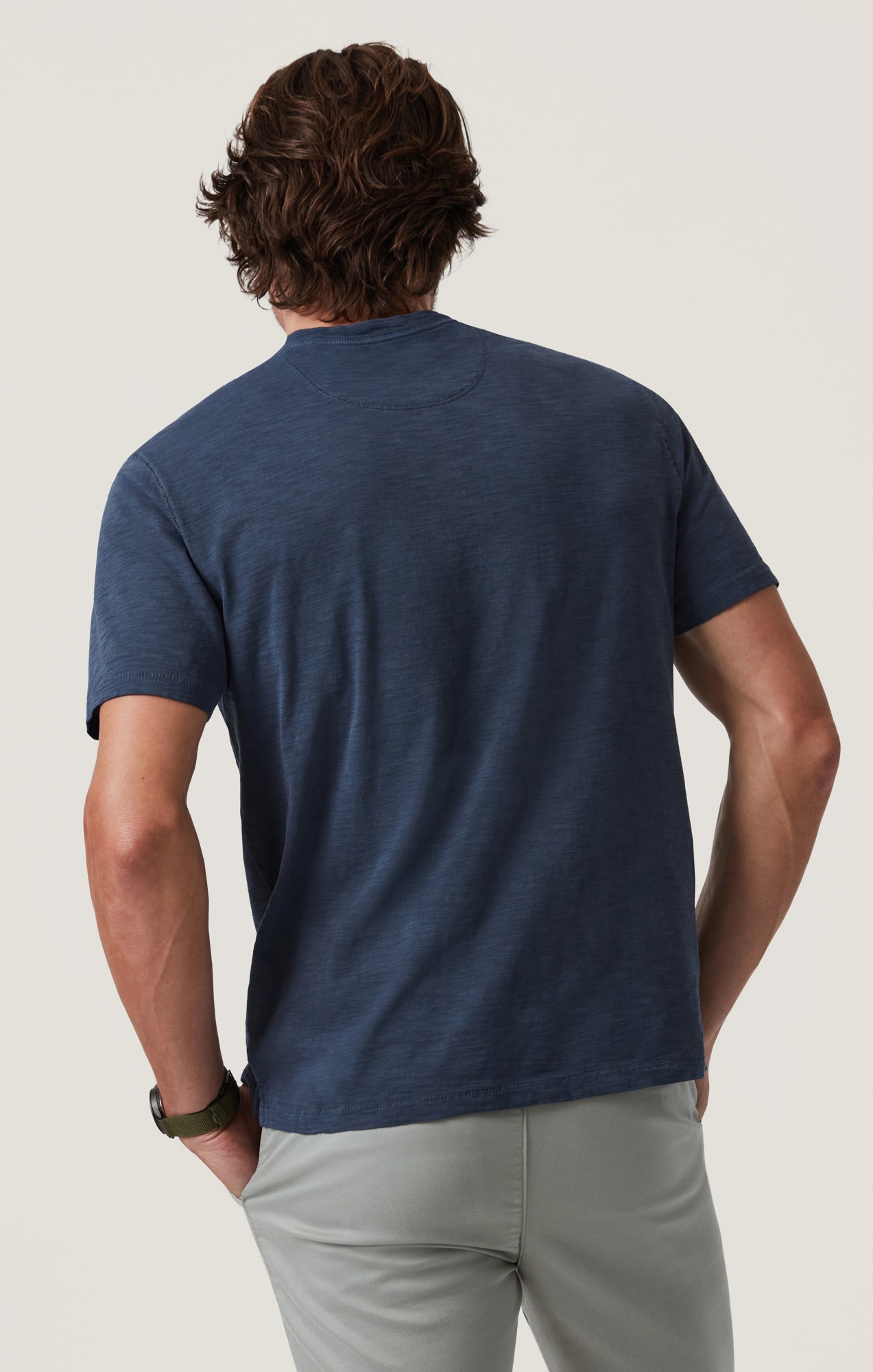 Slub Henley T-Shirt in Blue Night