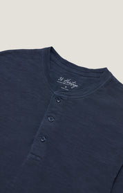 Slub Henley T-Shirt in Blue Night