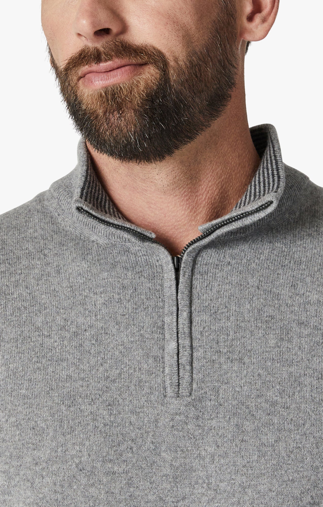 Cashmere Quarter Zip Sweater In Grey Melange Image 5