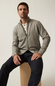 High Neck Zip-Up Sweatshirt In Grey Melange