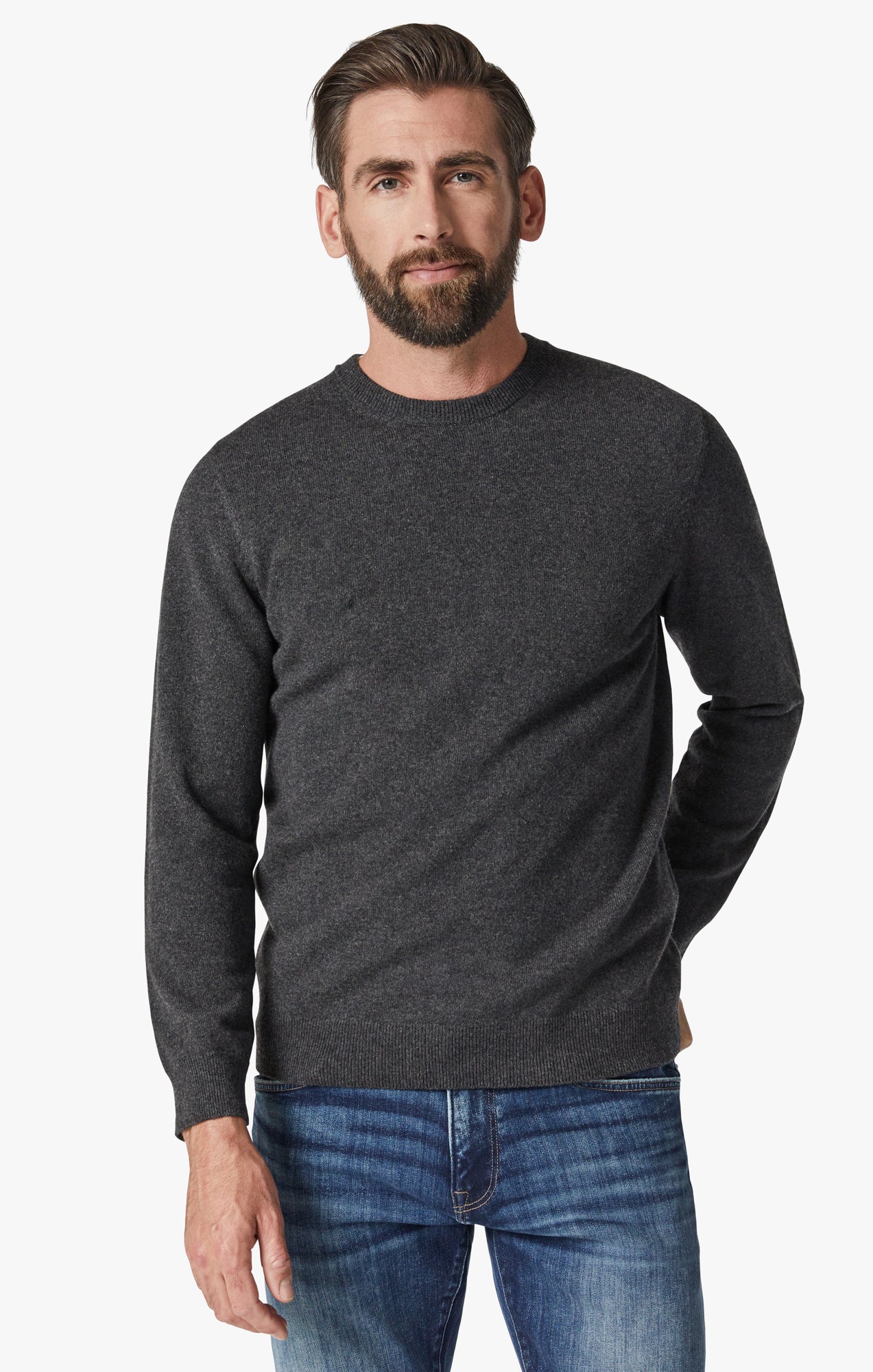 Cashmere Crew Neck Sweater In Charcoal Image 1