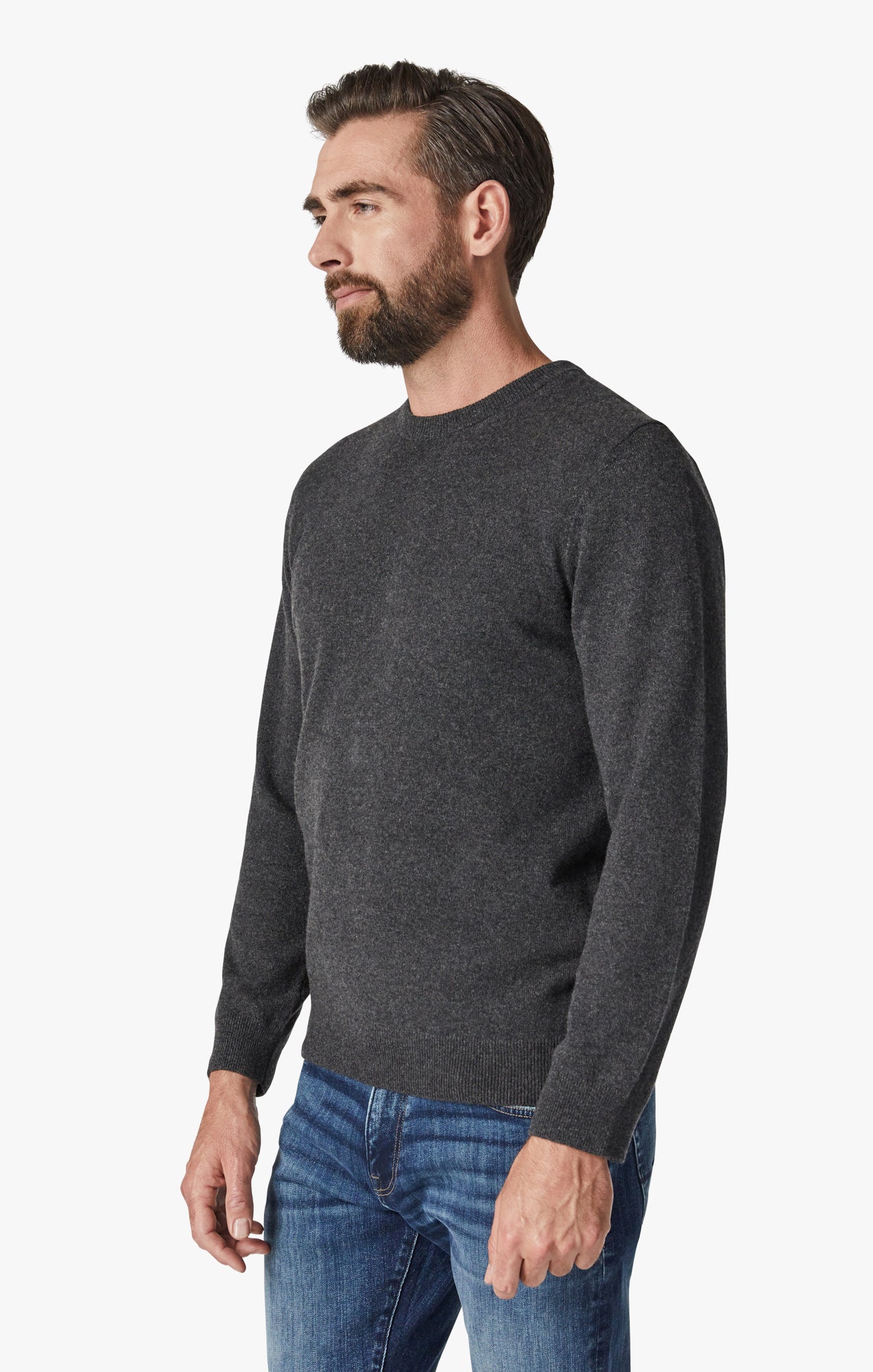 Cashmere Crew Neck Sweater In Charcoal Image 2
