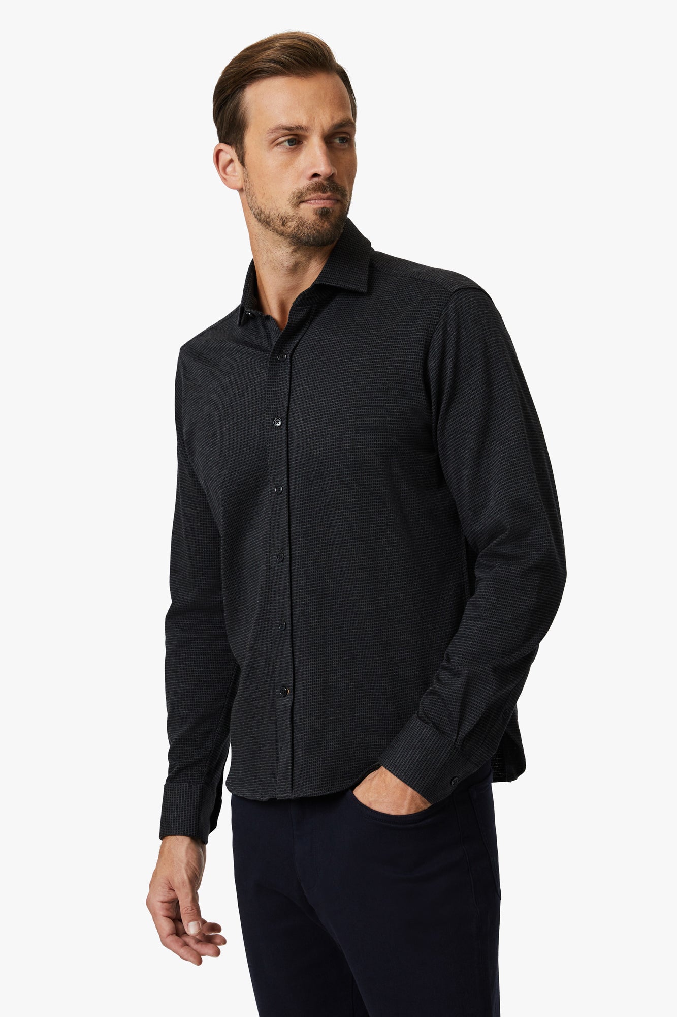 Structured Shirt In Dark Grey Image 2