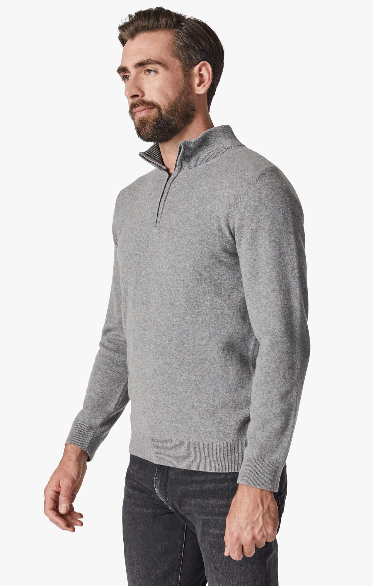 Cashmere Quarter Zip Sweater In Grey Melange Image 2