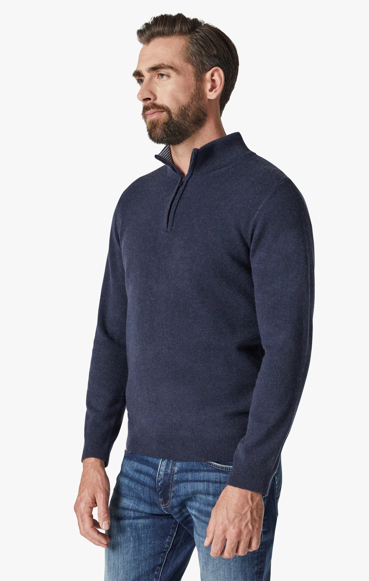 Cashmere Quarter Zip Sweater In Navy Image 2