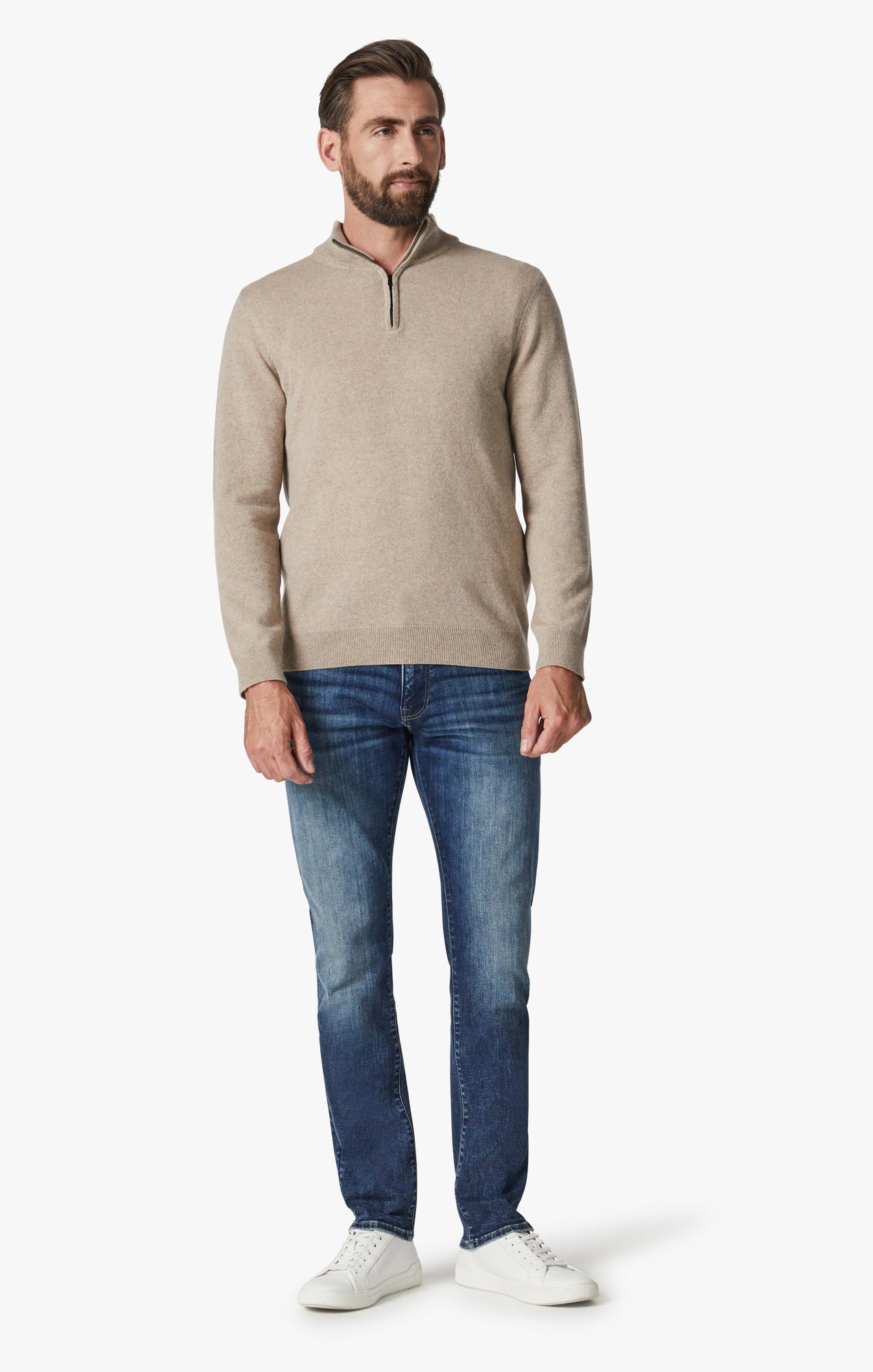 Cashmere Quarter Zip Sweater In Beige Image 4