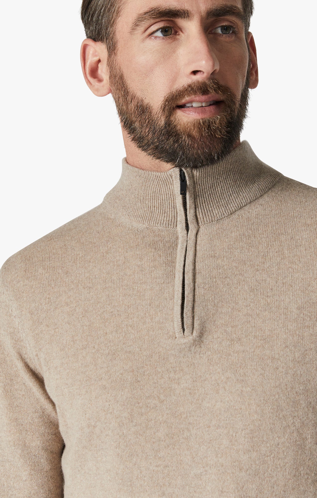 Cashmere Quarter Zip Sweater In Beige Image 5