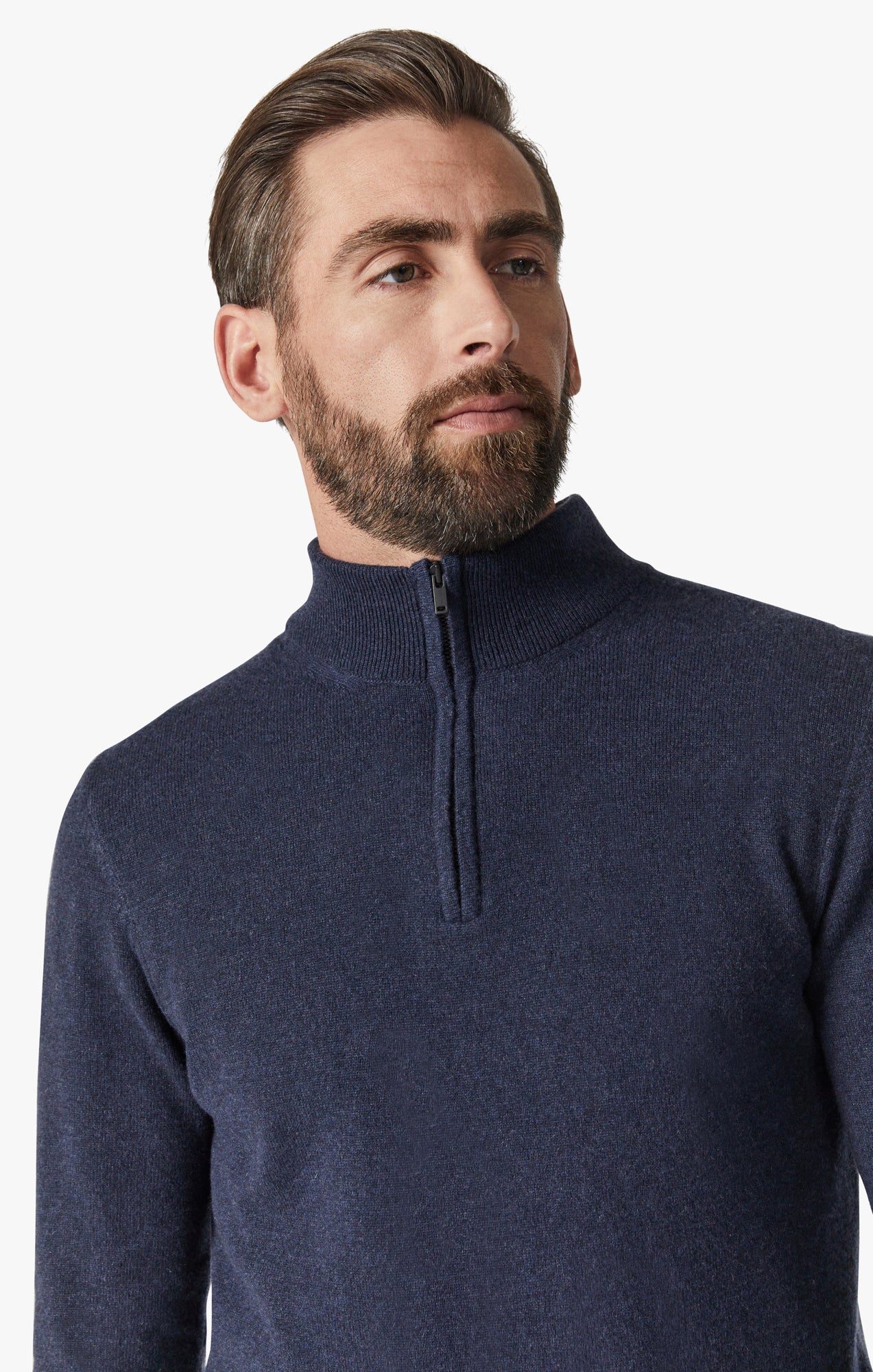 Cashmere Quarter Zip Sweater In Navy Image 6