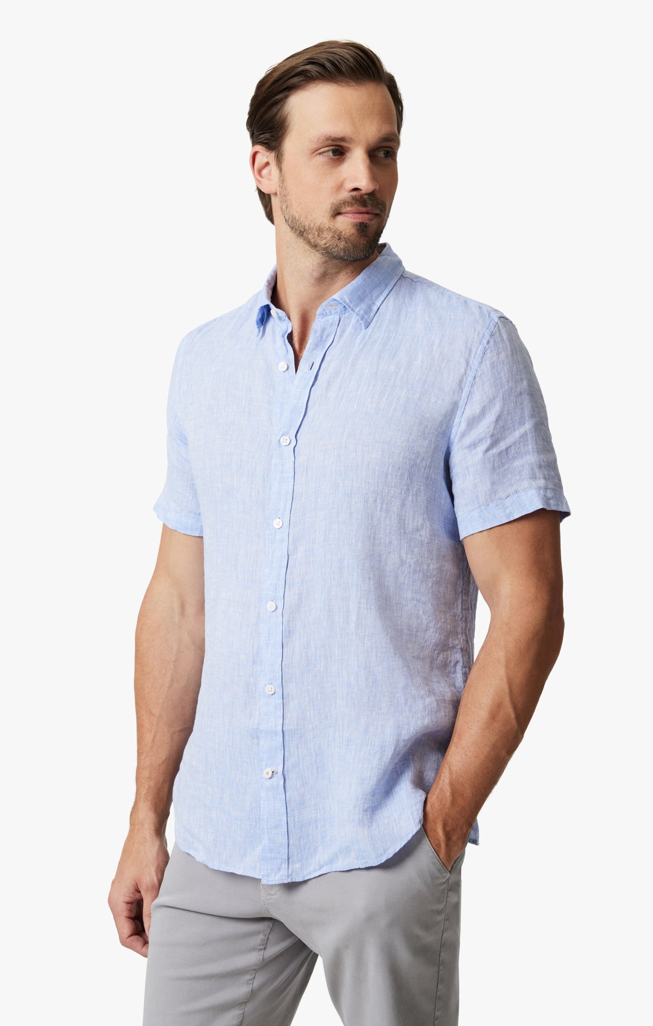 Linen Short Sleeve Shirt In Hawaiian Ocean