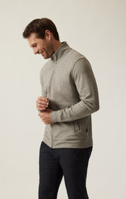 High Neck Zip-Up Sweatshirt In Grey Melange