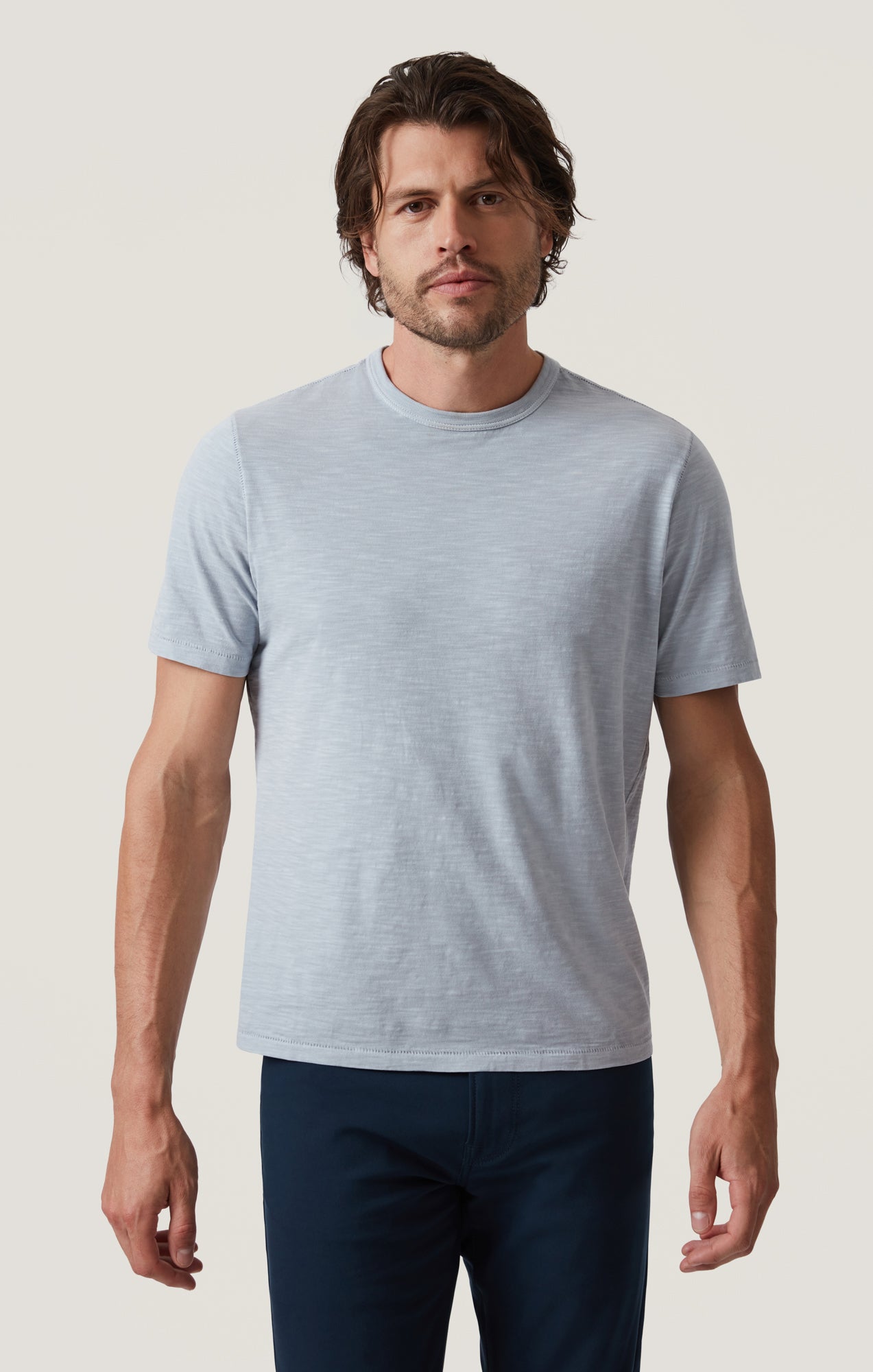 Slub Crew Neck T-Shirt in Blue Fog