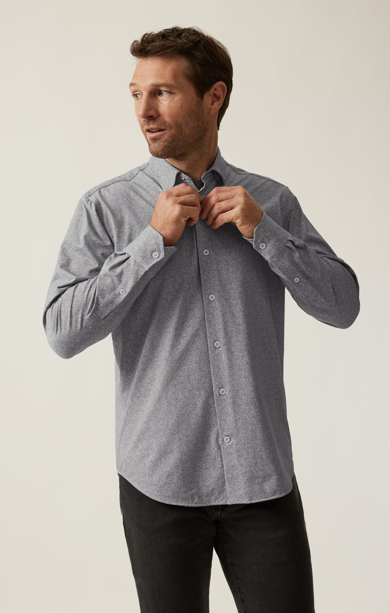 Pied Poule Shirt In Grey Melange