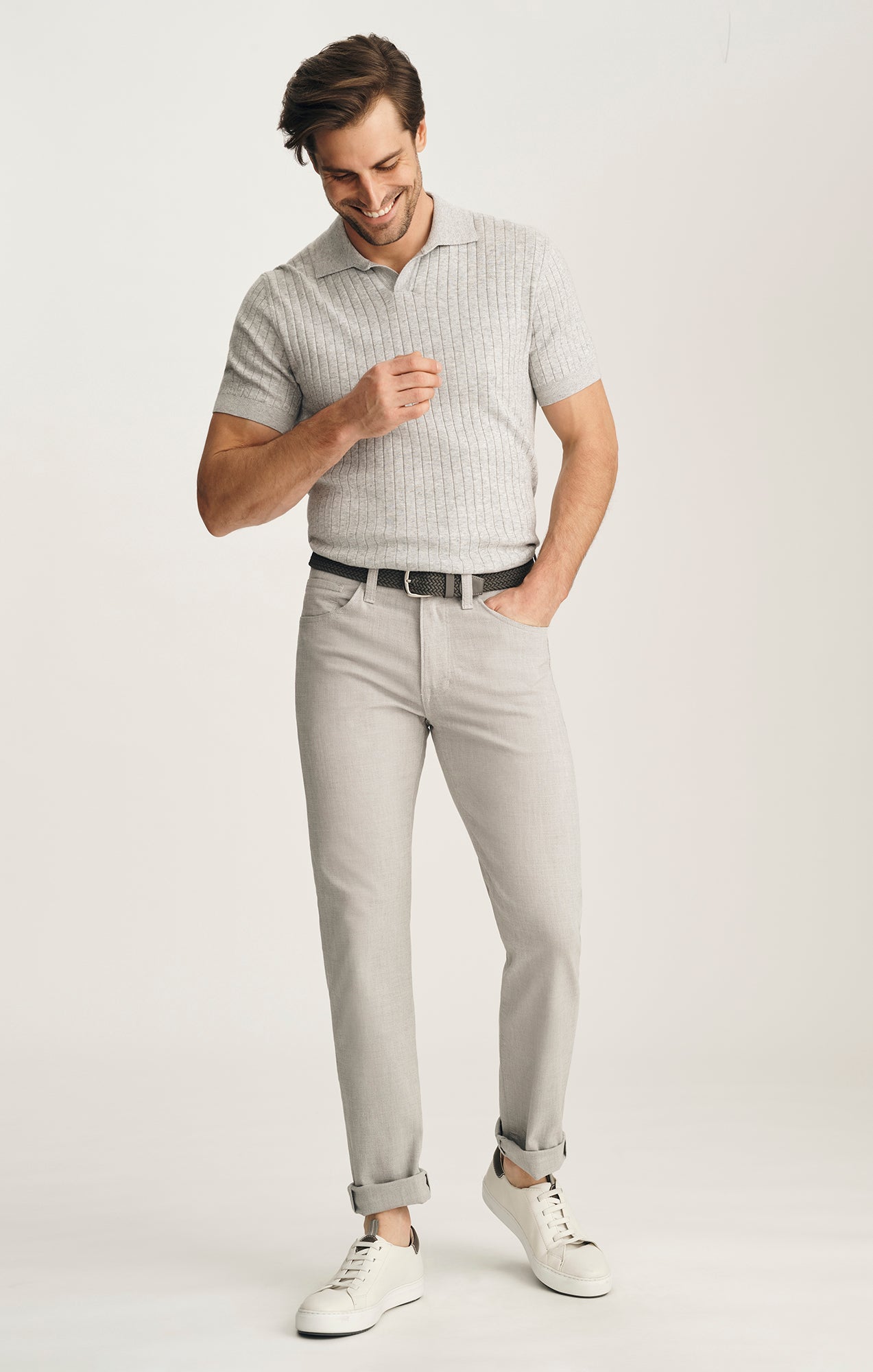 Courage Straight Leg Jeans In Light Grey Linen Luxe