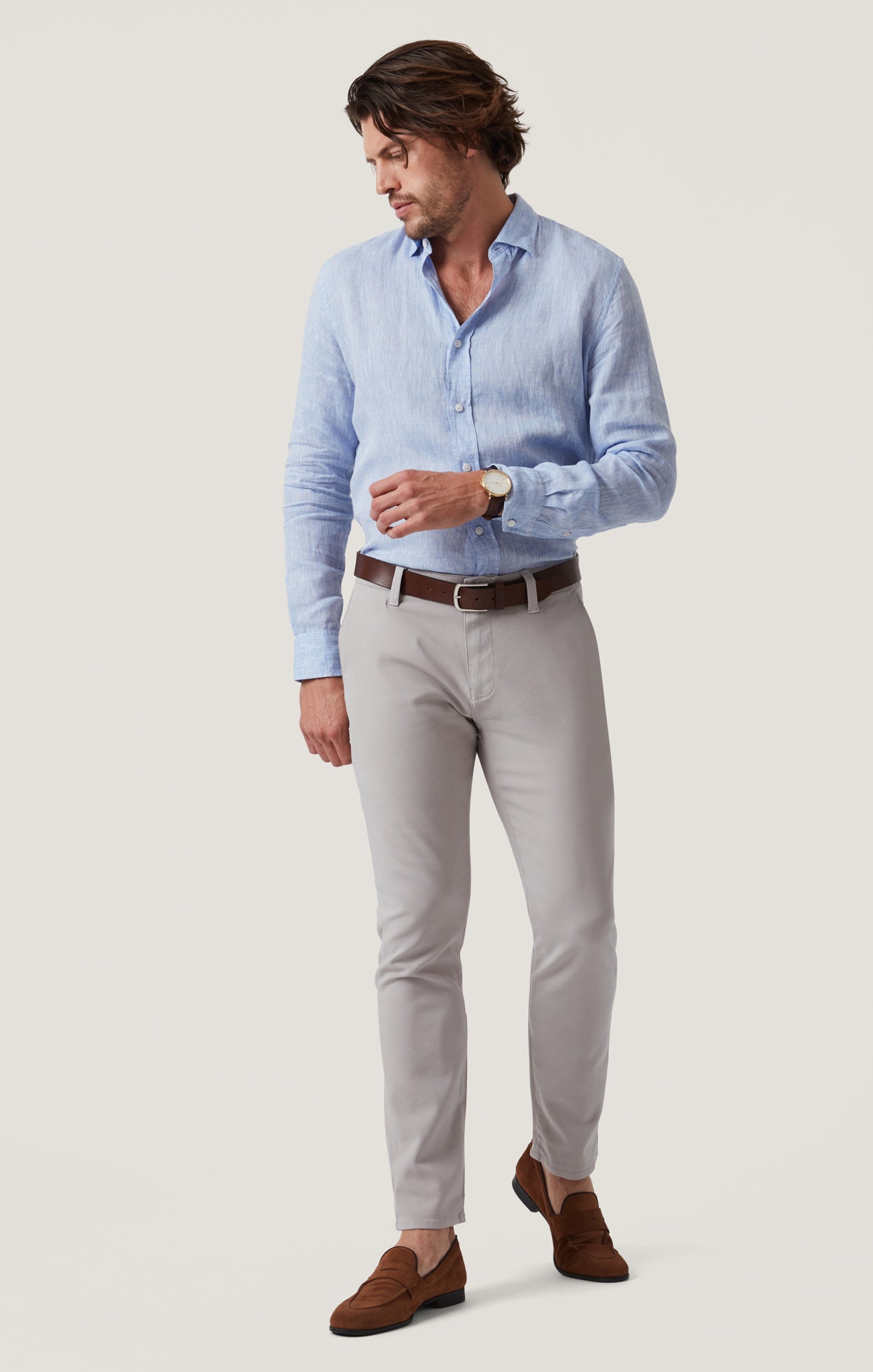 Verona Straight Leg Chino Pants In Grey High Flyer