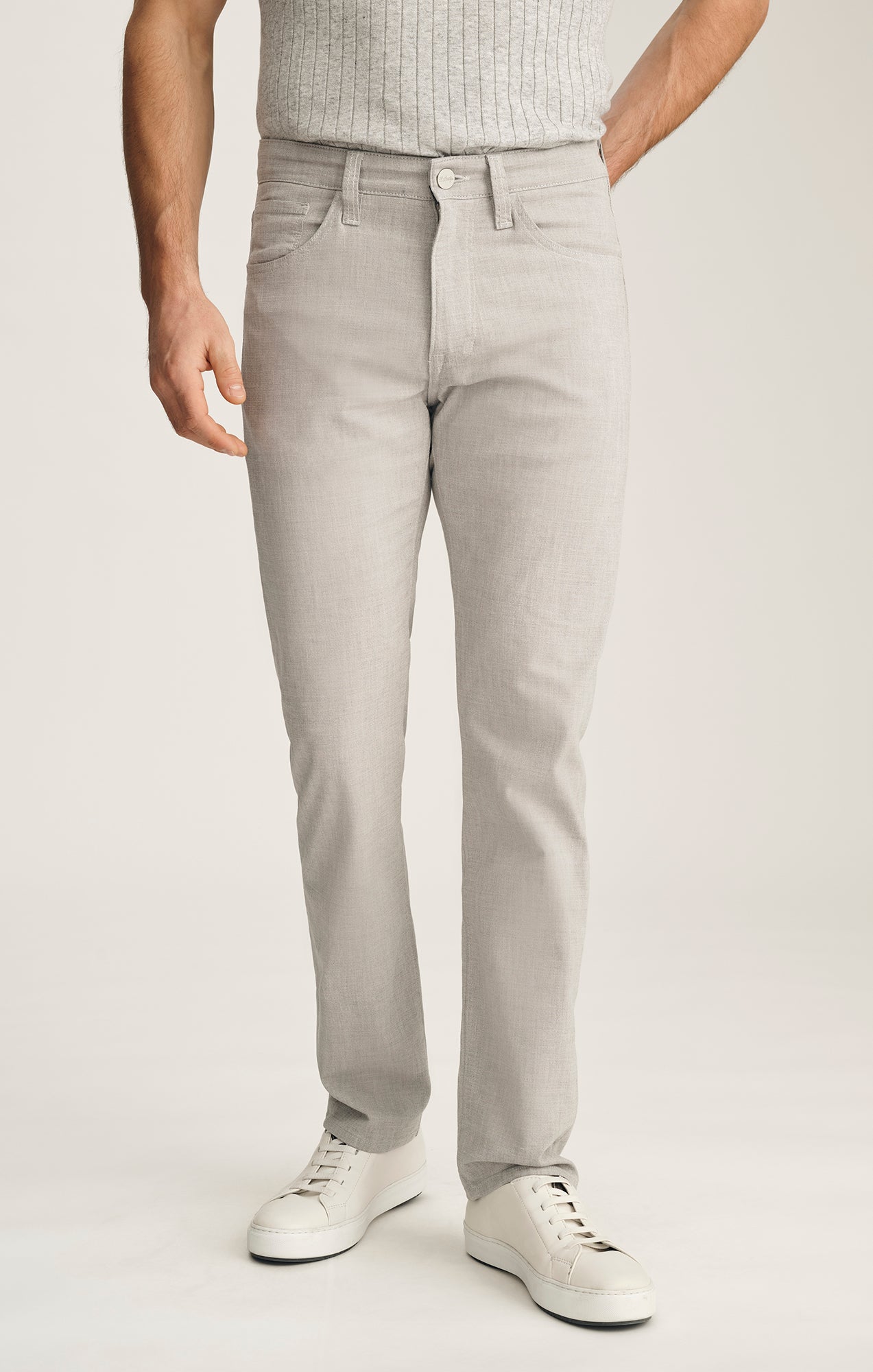 Courage Straight Leg Jeans In Light Grey Linen Luxe