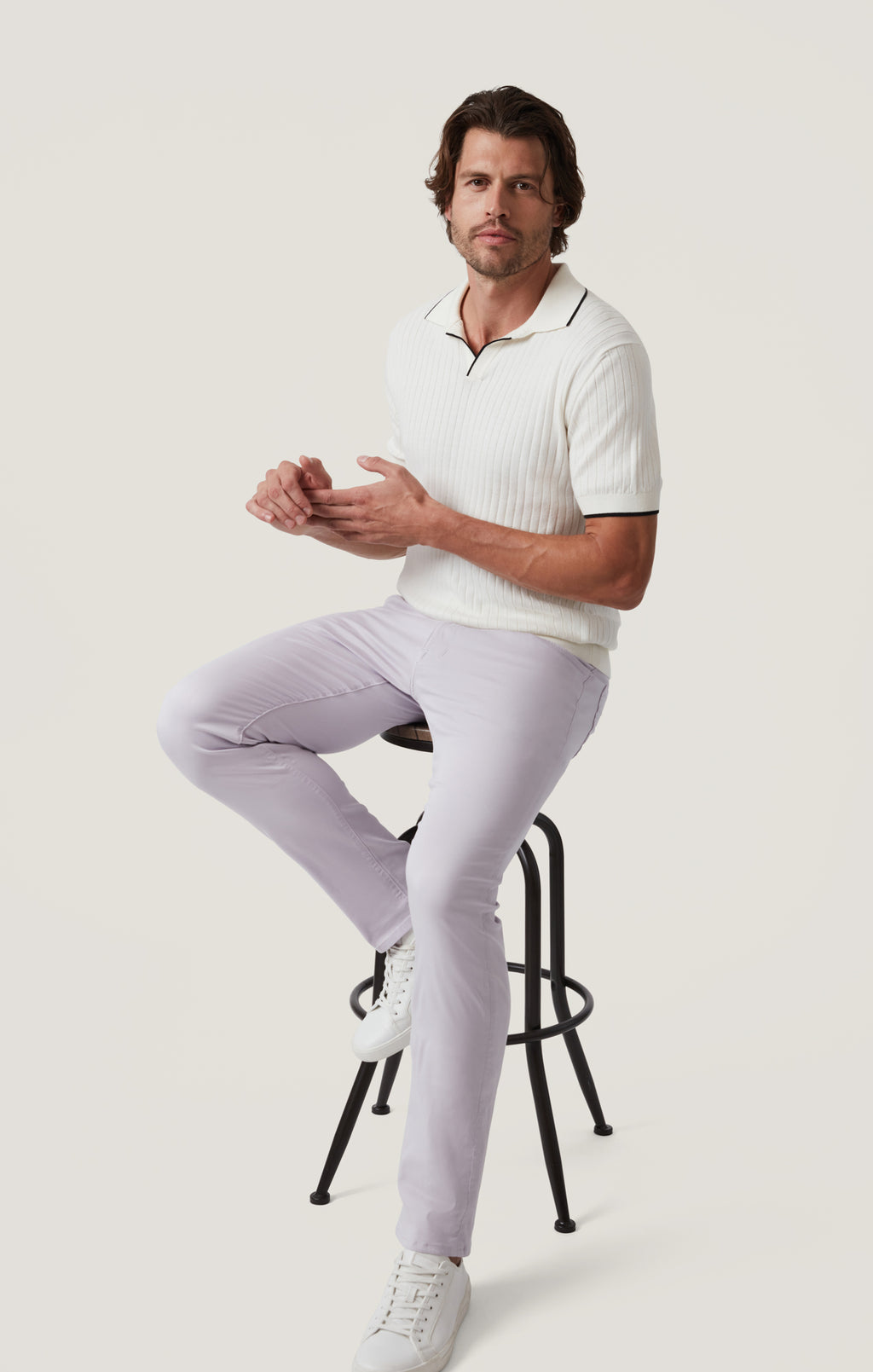 Cool Tapered Pants in Lilac Twill