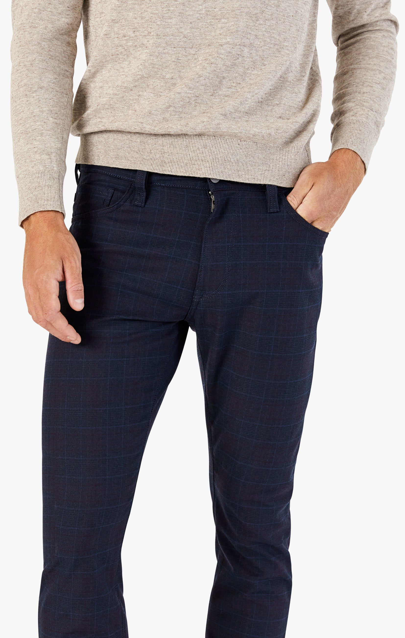 Cool Tapered Leg Pants In Navy Fancy Checked Image 5